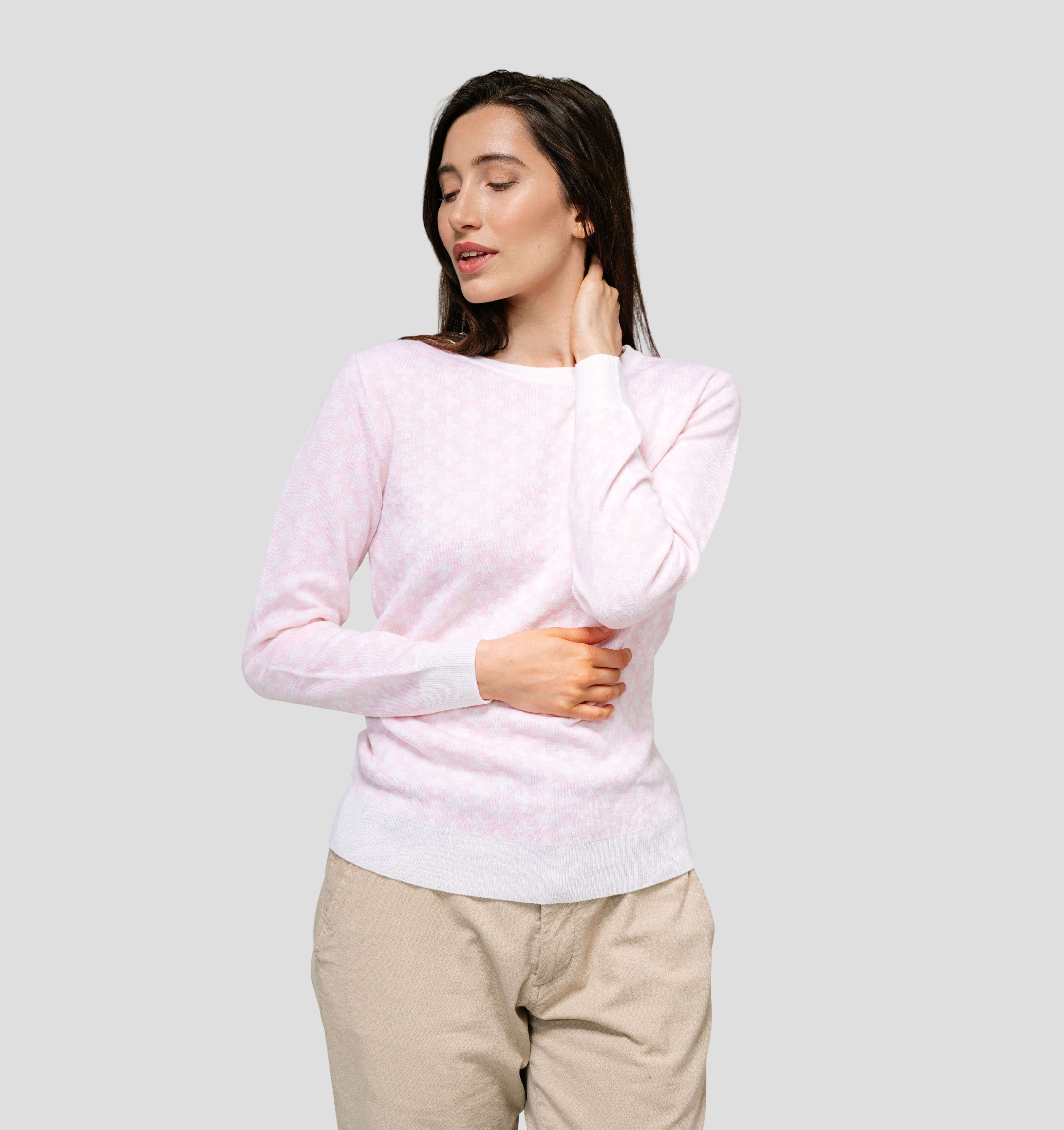 Swiss Cross Merino Sweater - Cream White / Baby Pink / XS