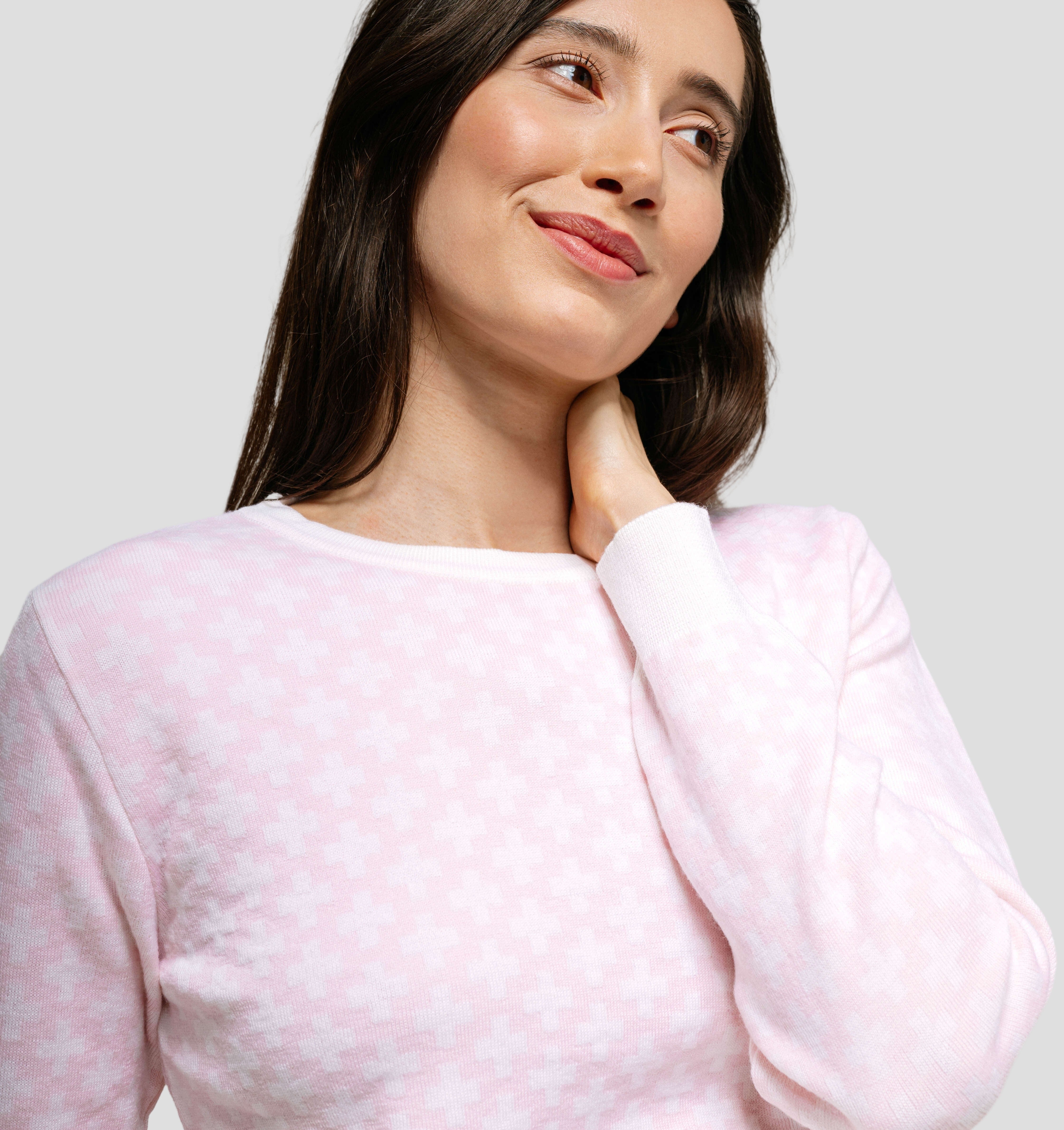 Swiss Cross Merino Sweater - Cream White / Baby Pink / XS