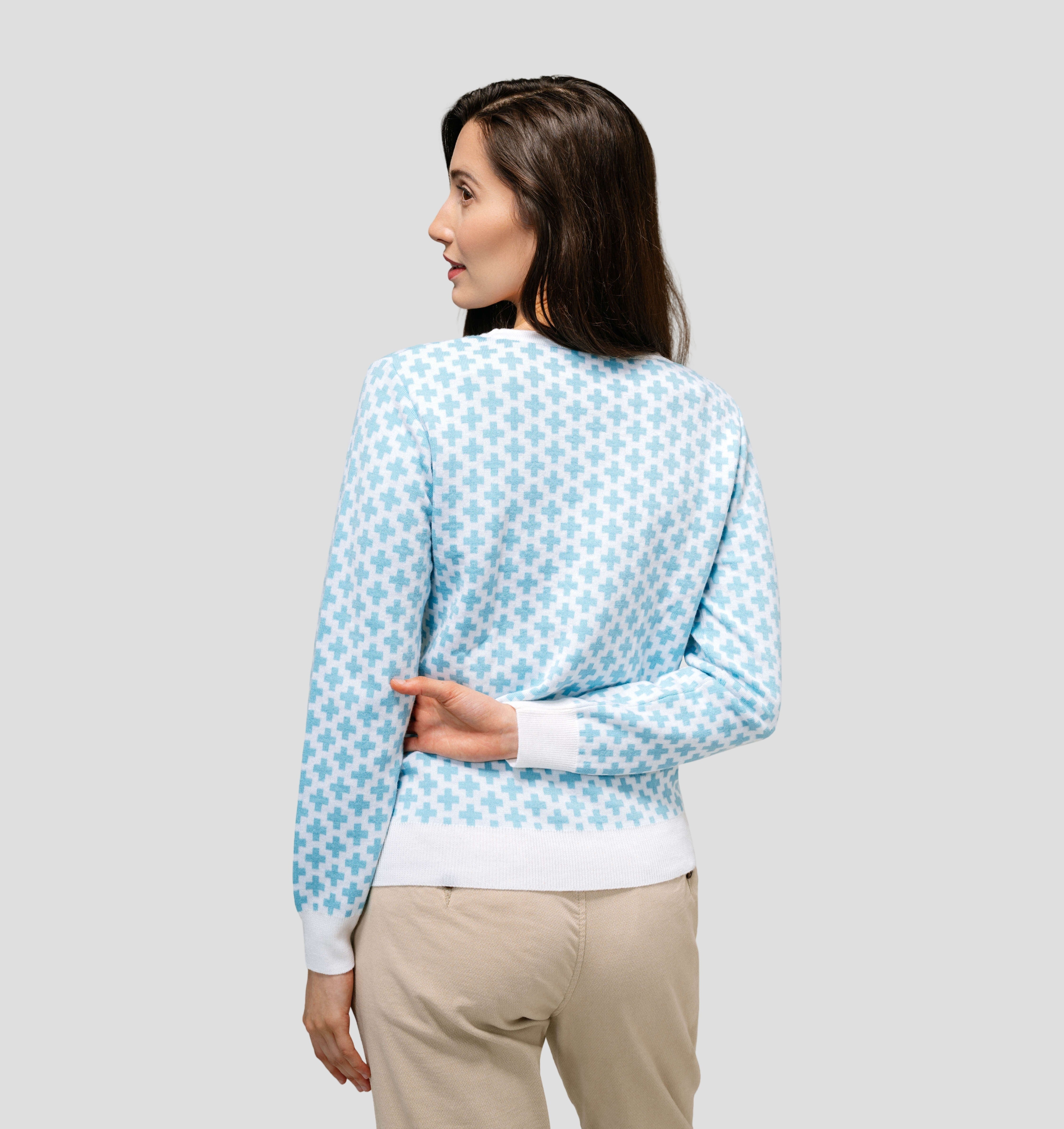 Swiss Cross Merino Sweater - Ice Blue / Cream White / XS