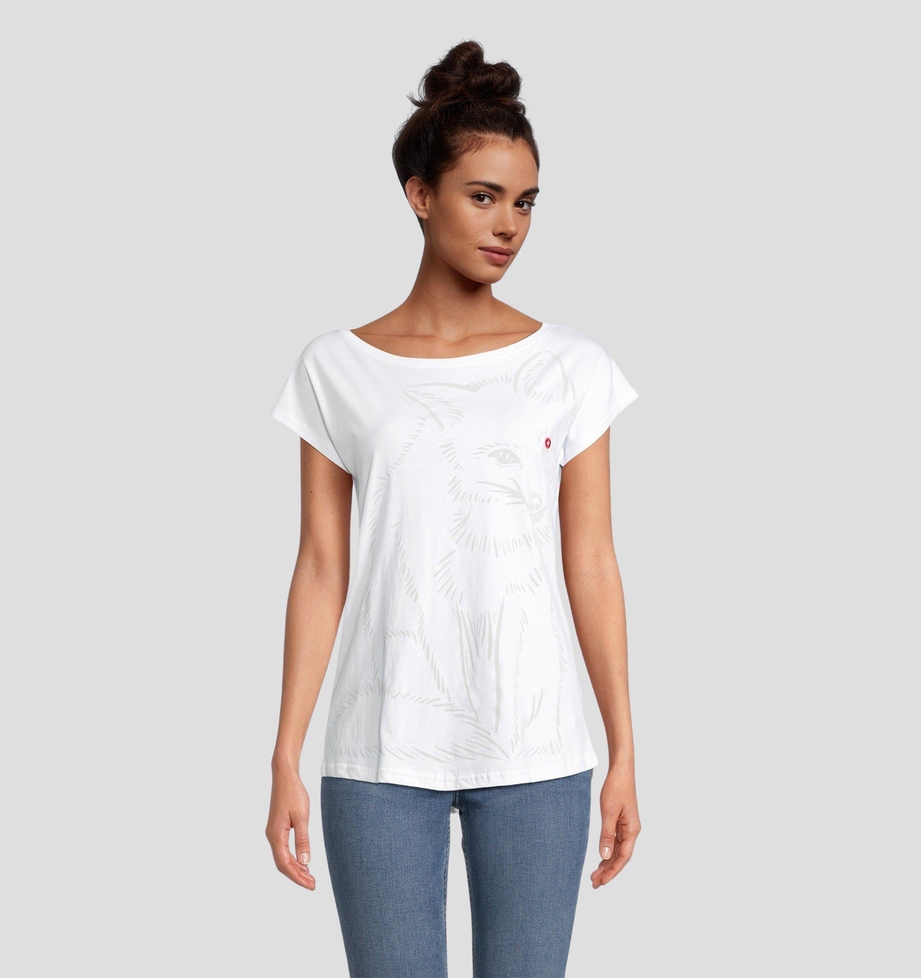 Cotton Loose Fit Fox Tee - Snow White / Stone Grey / XS