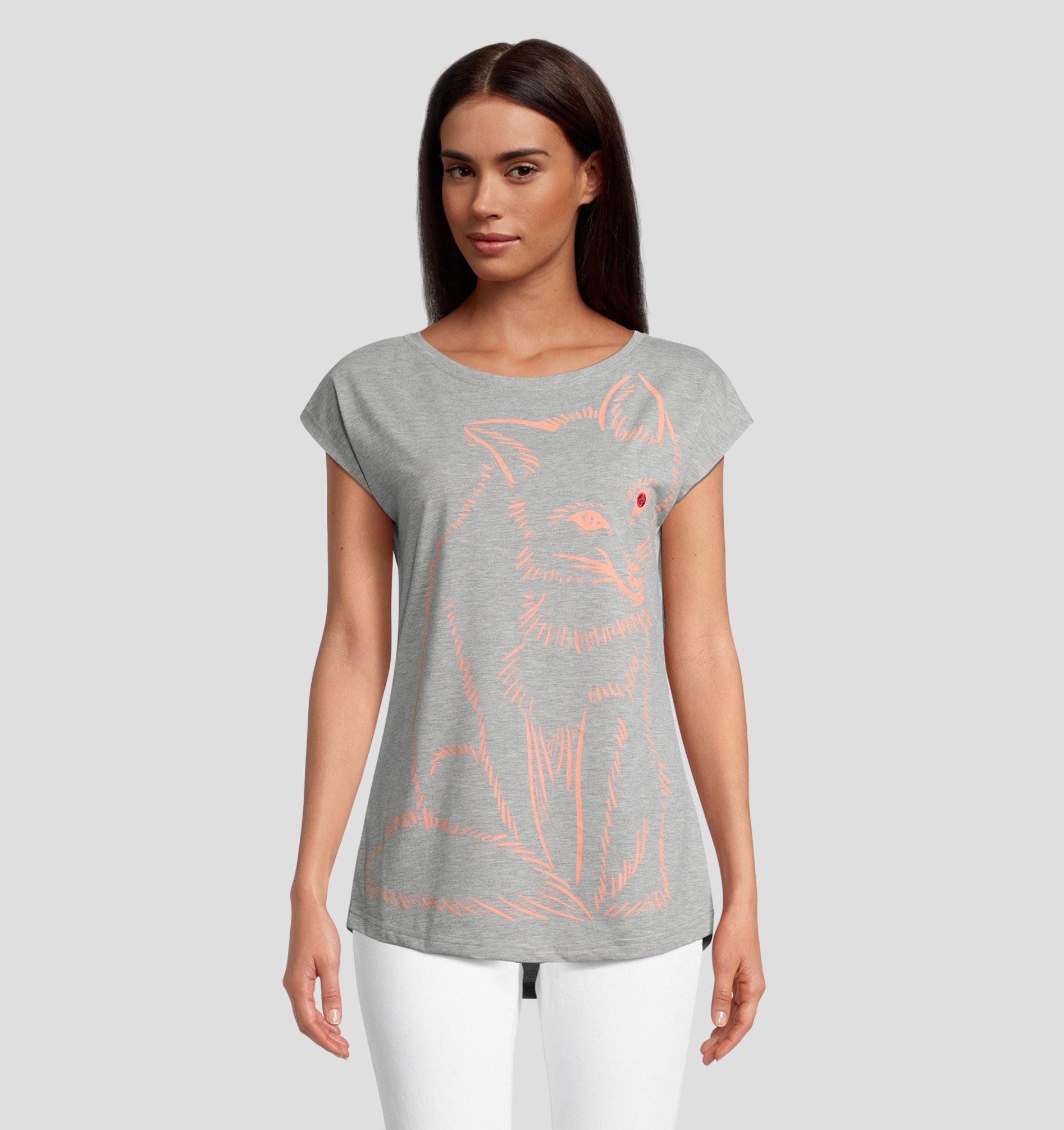 Cotton Loose Fit Fox Tee - Snow White / Stone Grey / XS