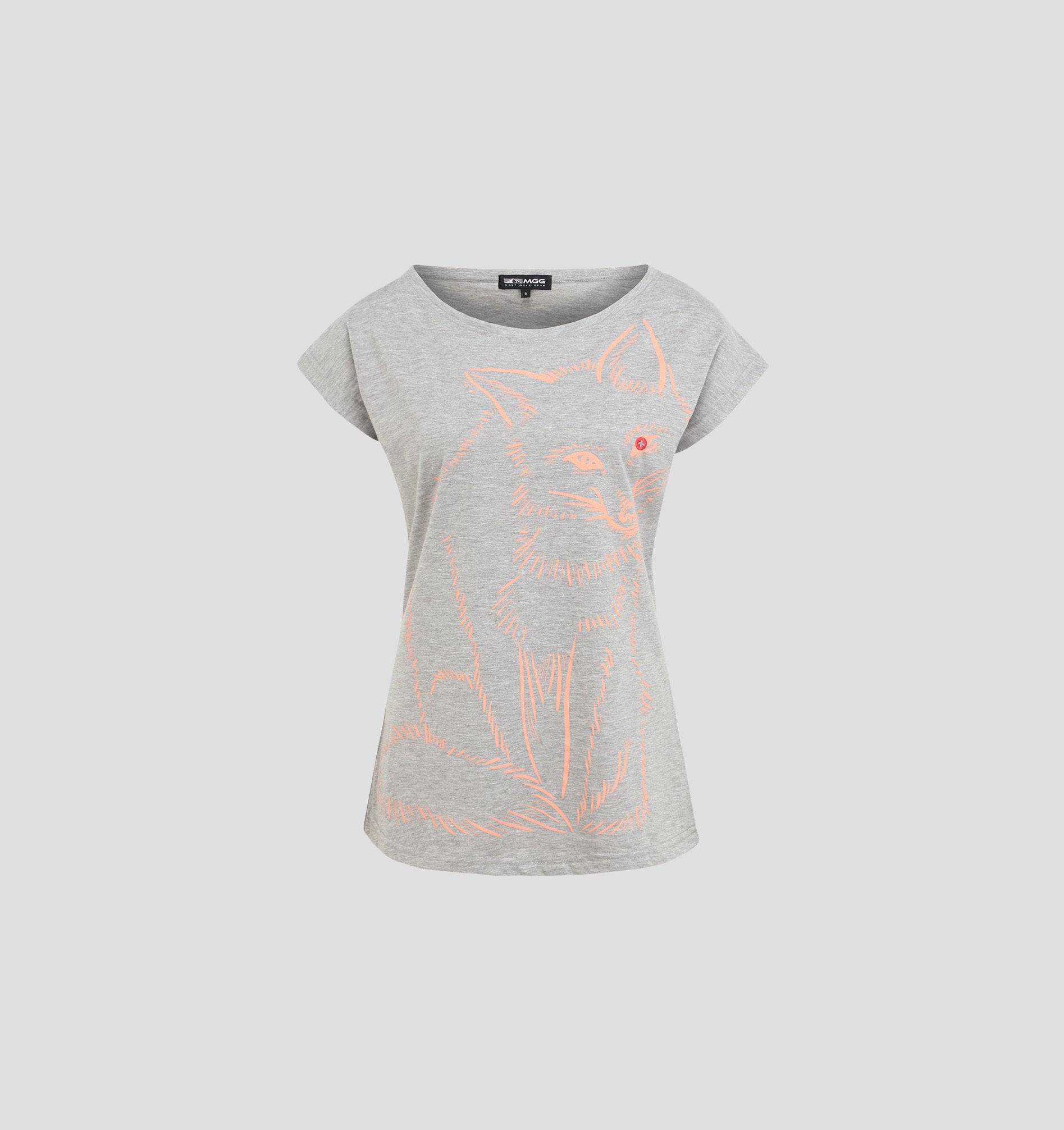 Cotton Loose Fit Fox Tee - Stone Grey / Flamingo Pink / XL