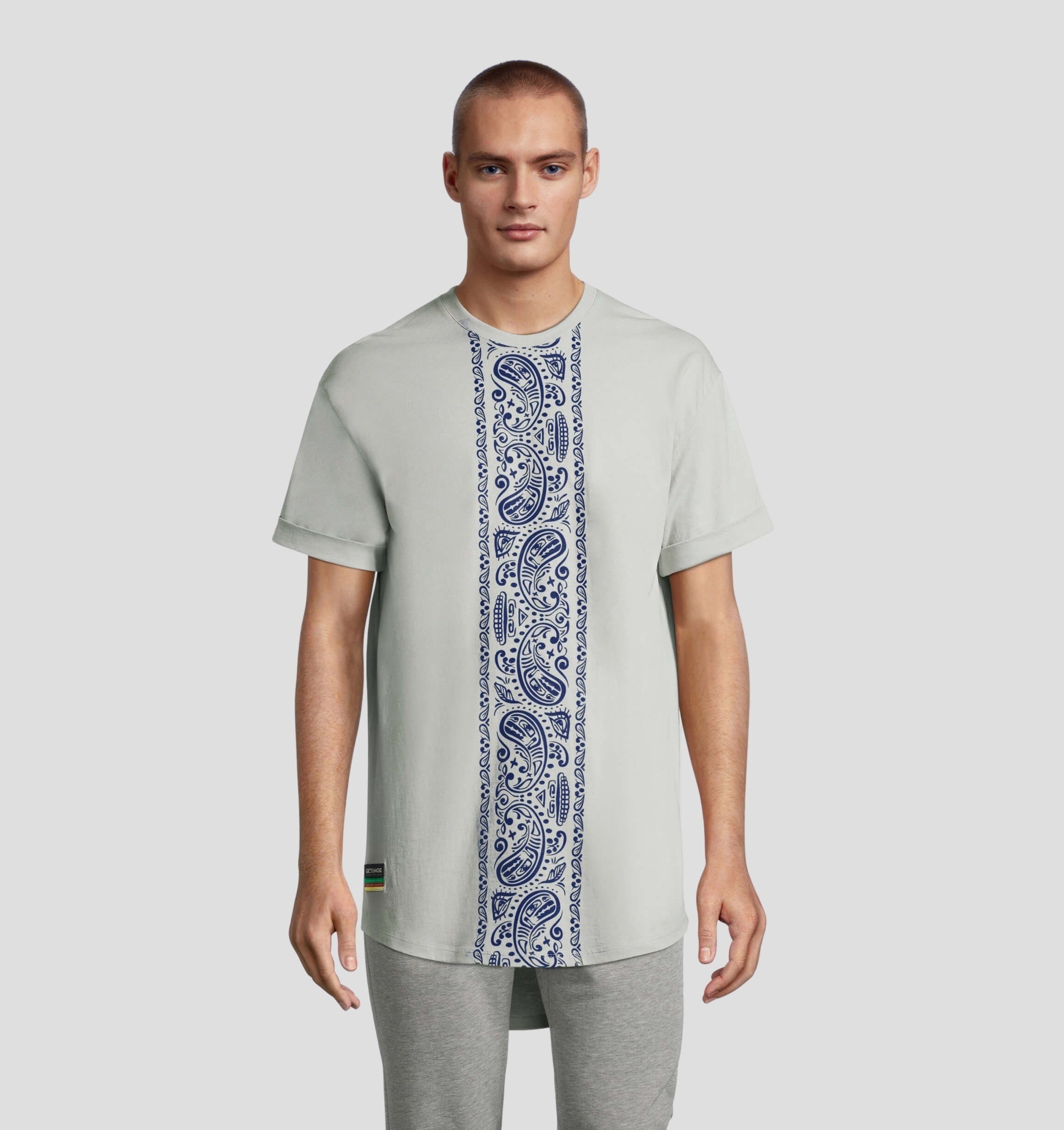Tanner Hall Signature Collection NILCOTT® Recycled Paisley Tee - Stone Grey / Royal Blue / S