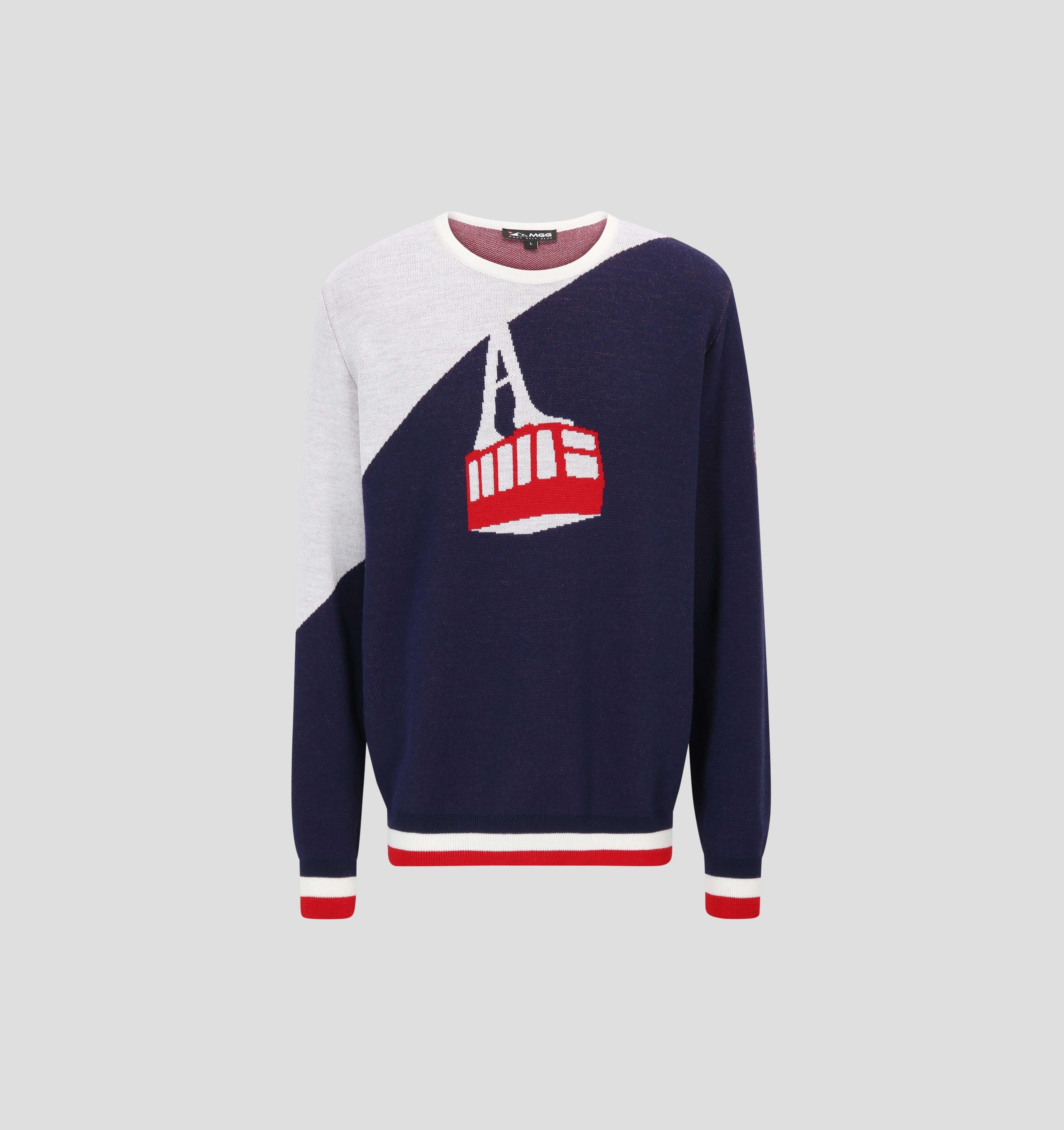 Cable Car Merino Sweater - Navy Blue / Snow White / S