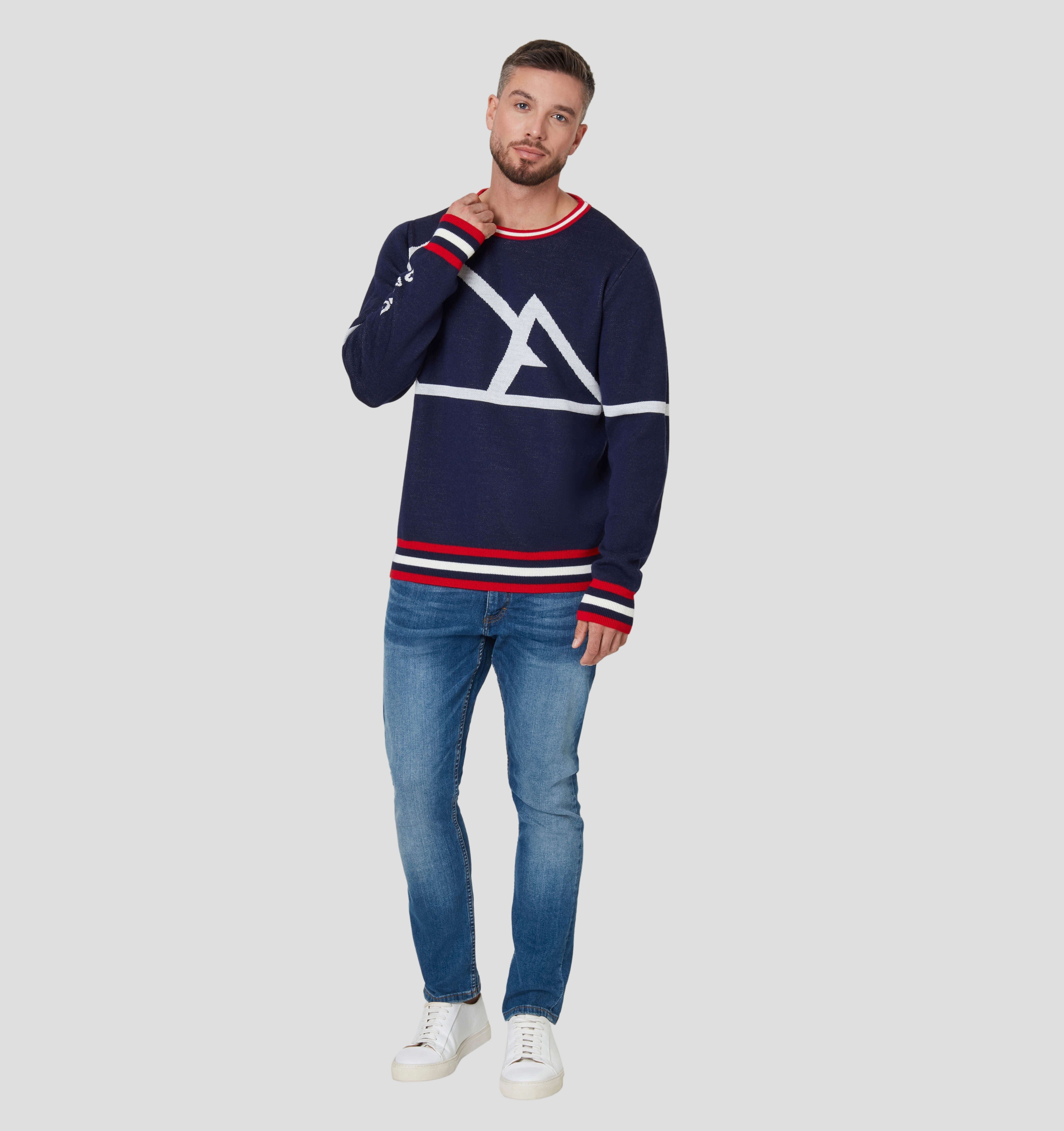 Summit Merino Sweater - Navy Blue / Snow White / S