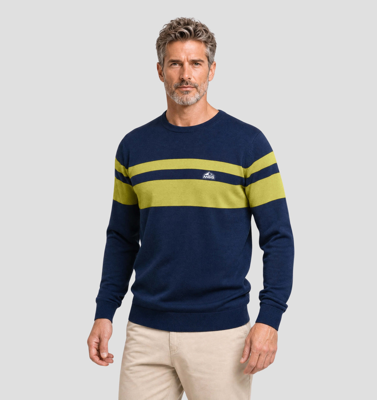 Retro Merino Sweater - Navy Blue / Mustard Yellow / S