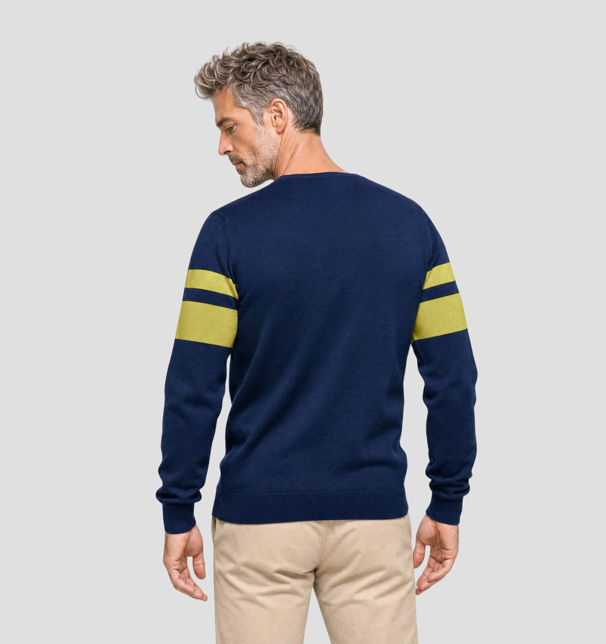 Retro Merino Sweater - Navy Blue / Mustard Yellow / S