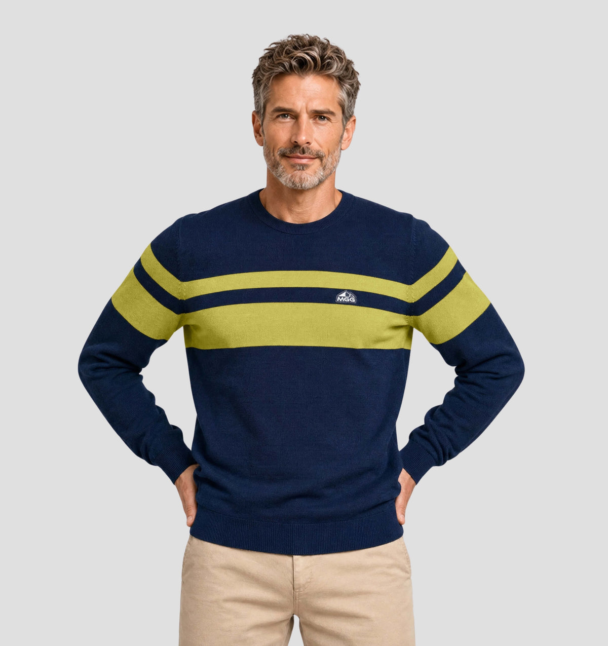 Retro Merino Sweater - Navy Blue / Mustard Yellow / S