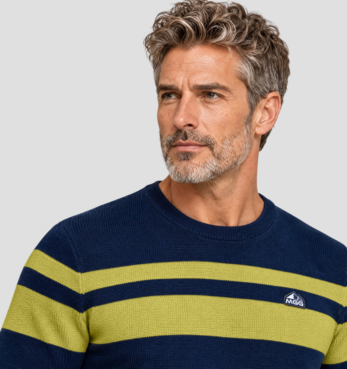 Retro Merino Sweater - Navy Blue / Mustard Yellow / S