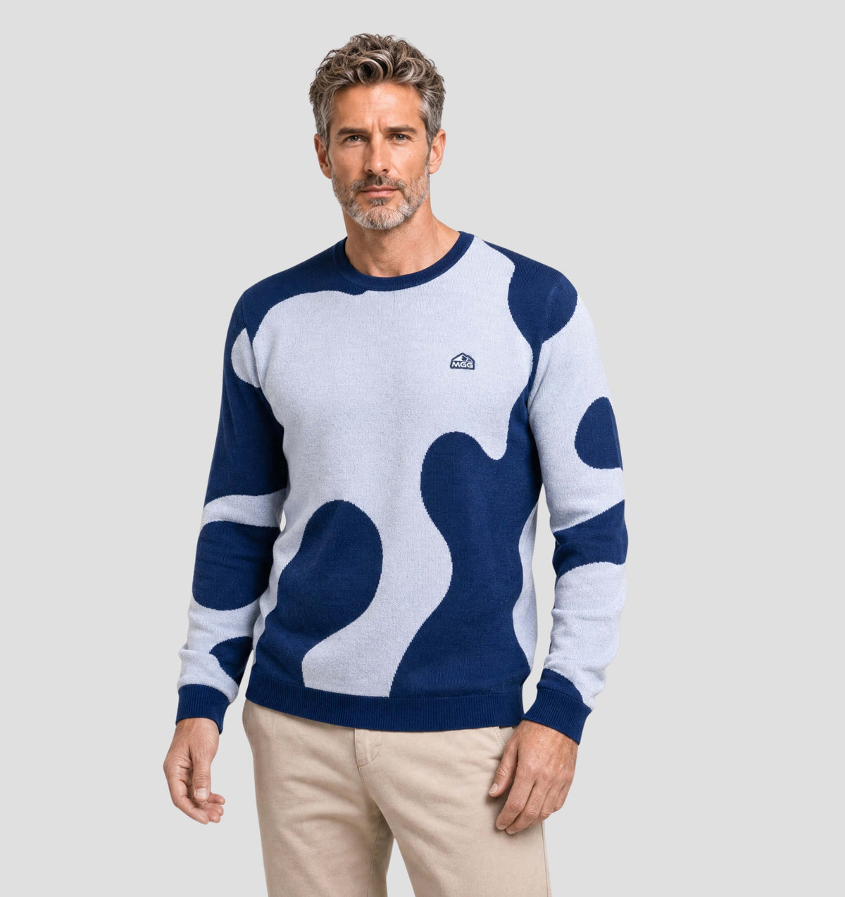 Abstract Merino Sweater - Azure Blue / Porcelain White / S