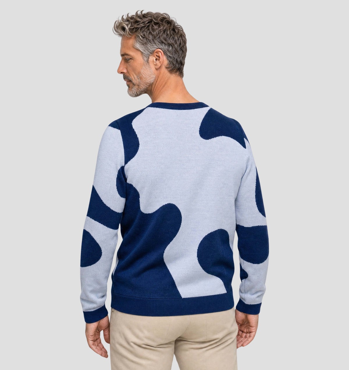Abstract Merino Sweater - Azure Blue / Porcelain White / S