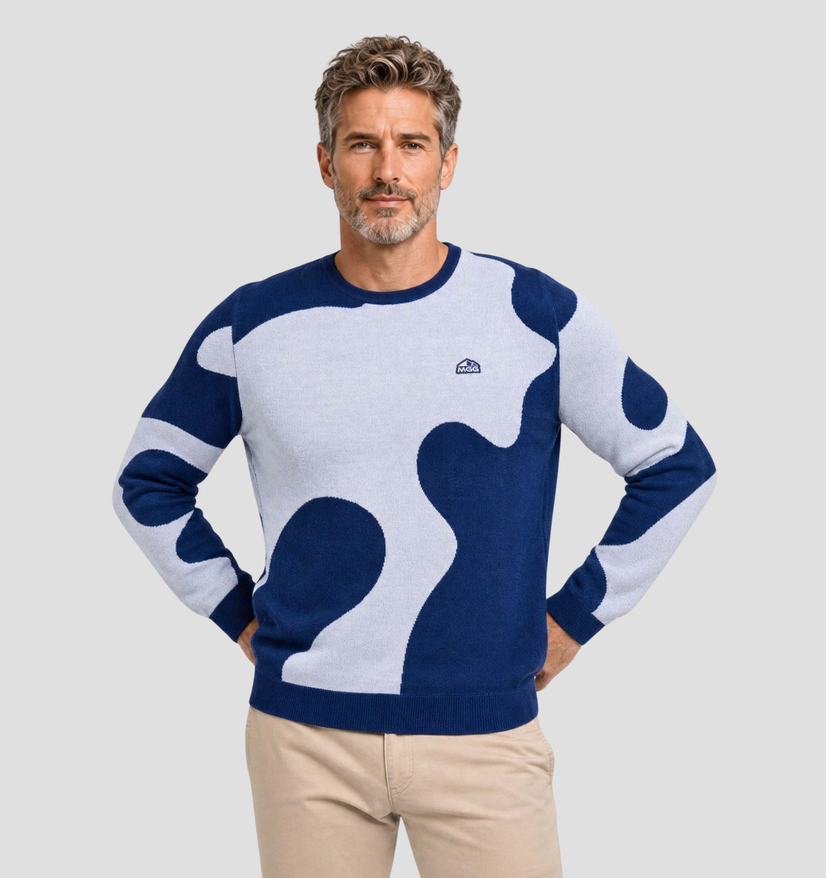 Abstract Merino Sweater - Azure Blue / Porcelain White / S