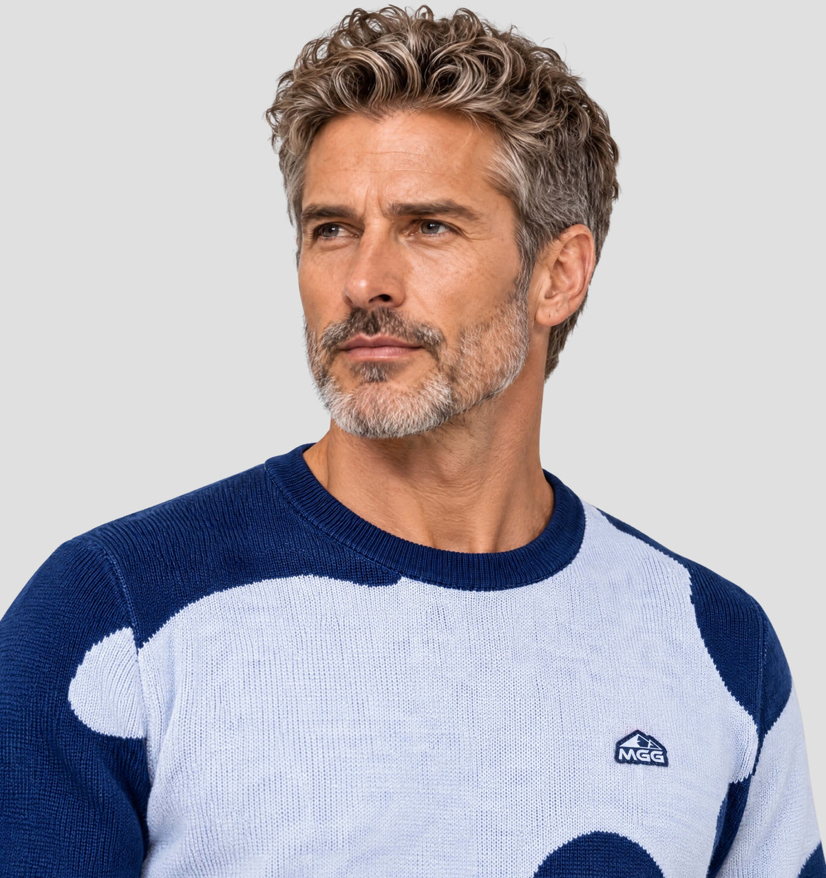 Abstract Merino Sweater - Azure Blue / Porcelain White / S