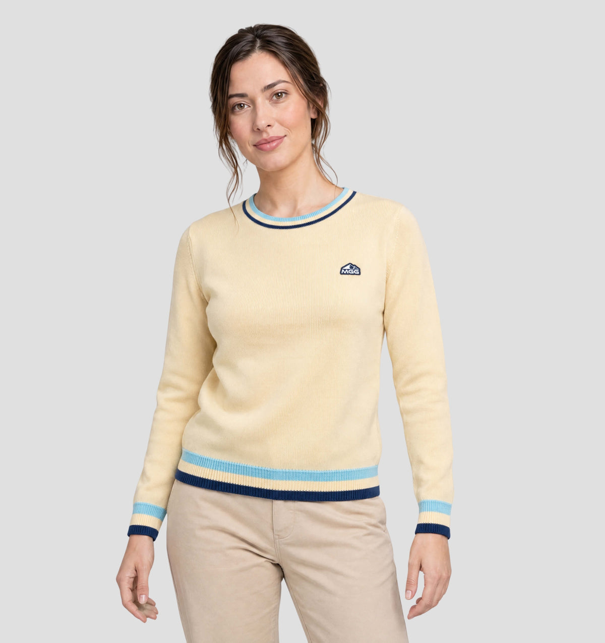 Classic Merino Sweater - Primrose Yellow / Tropical Blue / XS