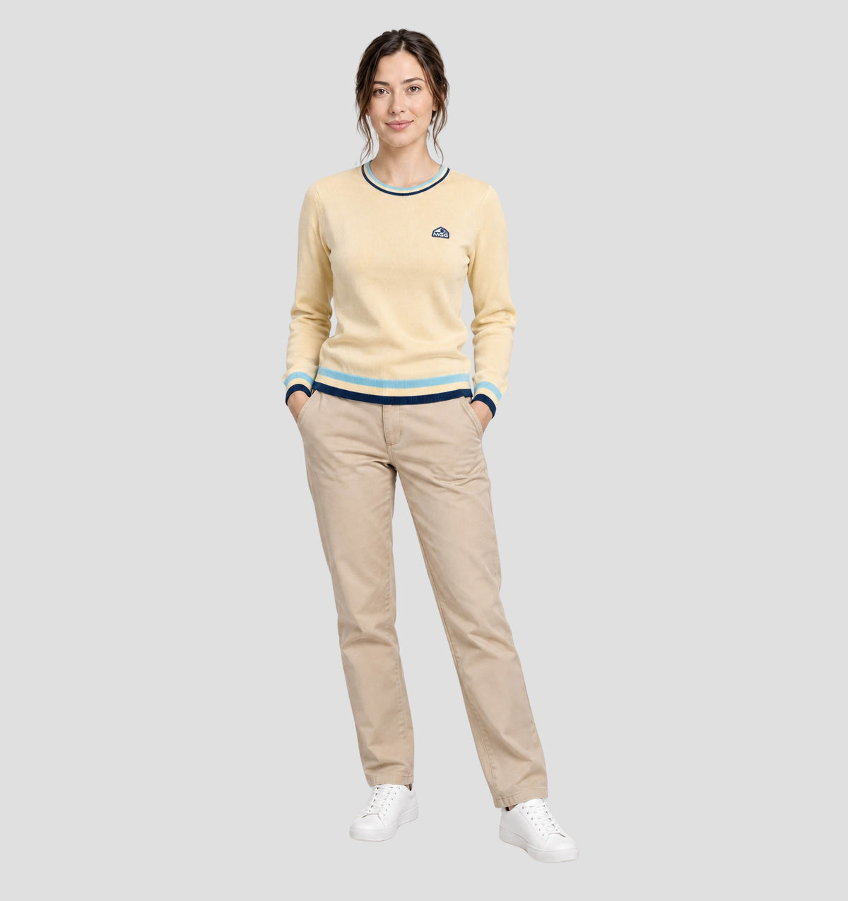 Classic Merino Sweater - Primrose Yellow / Tropical Blue / XS