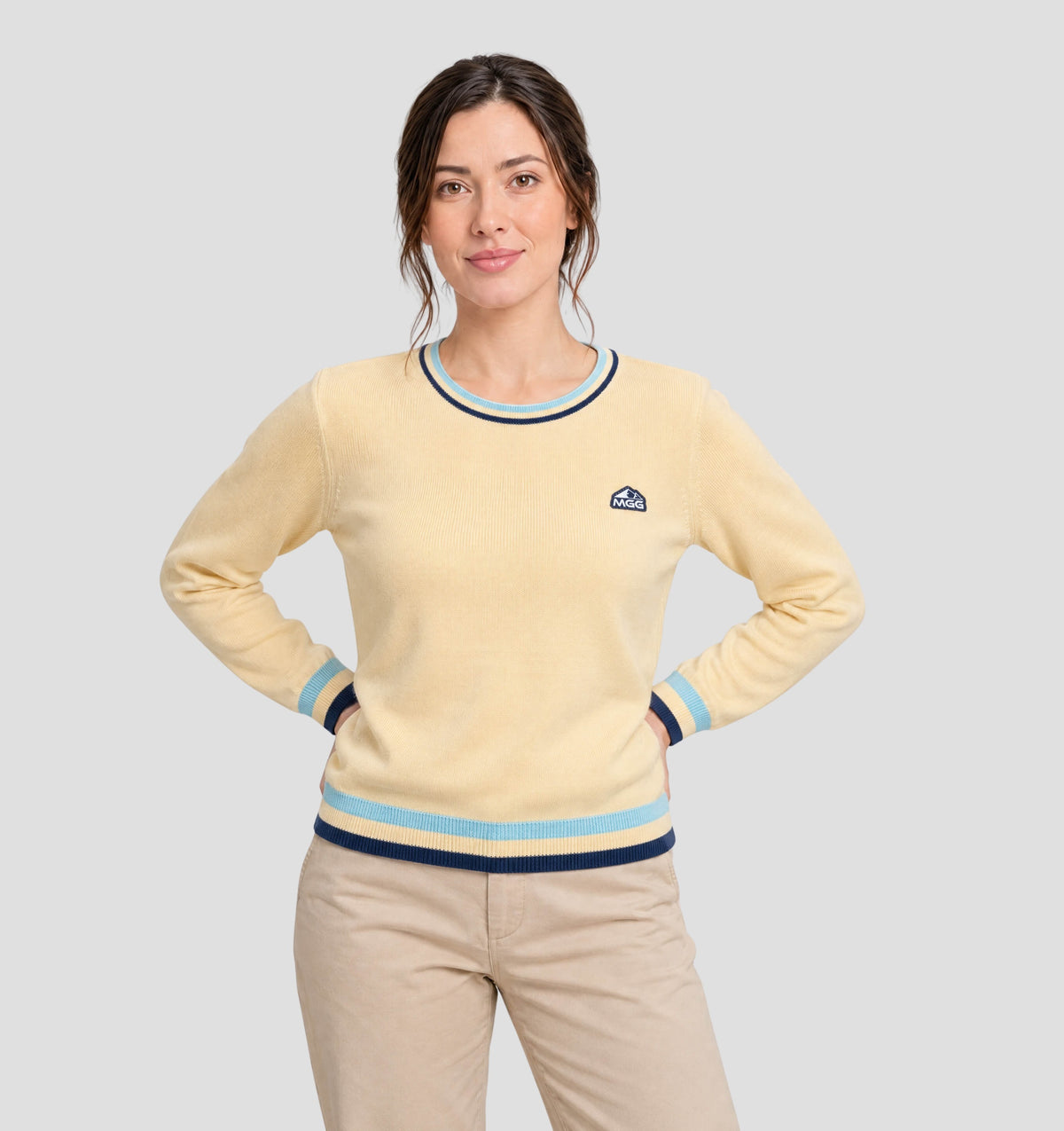 Classic Merino Sweater - Primrose Yellow / Tropical Blue / XS