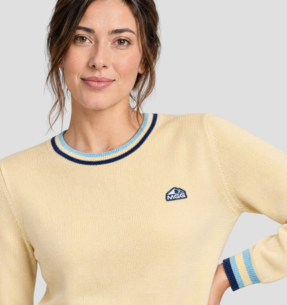 Classic Merino Sweater - Primrose Yellow / Tropical Blue / XS