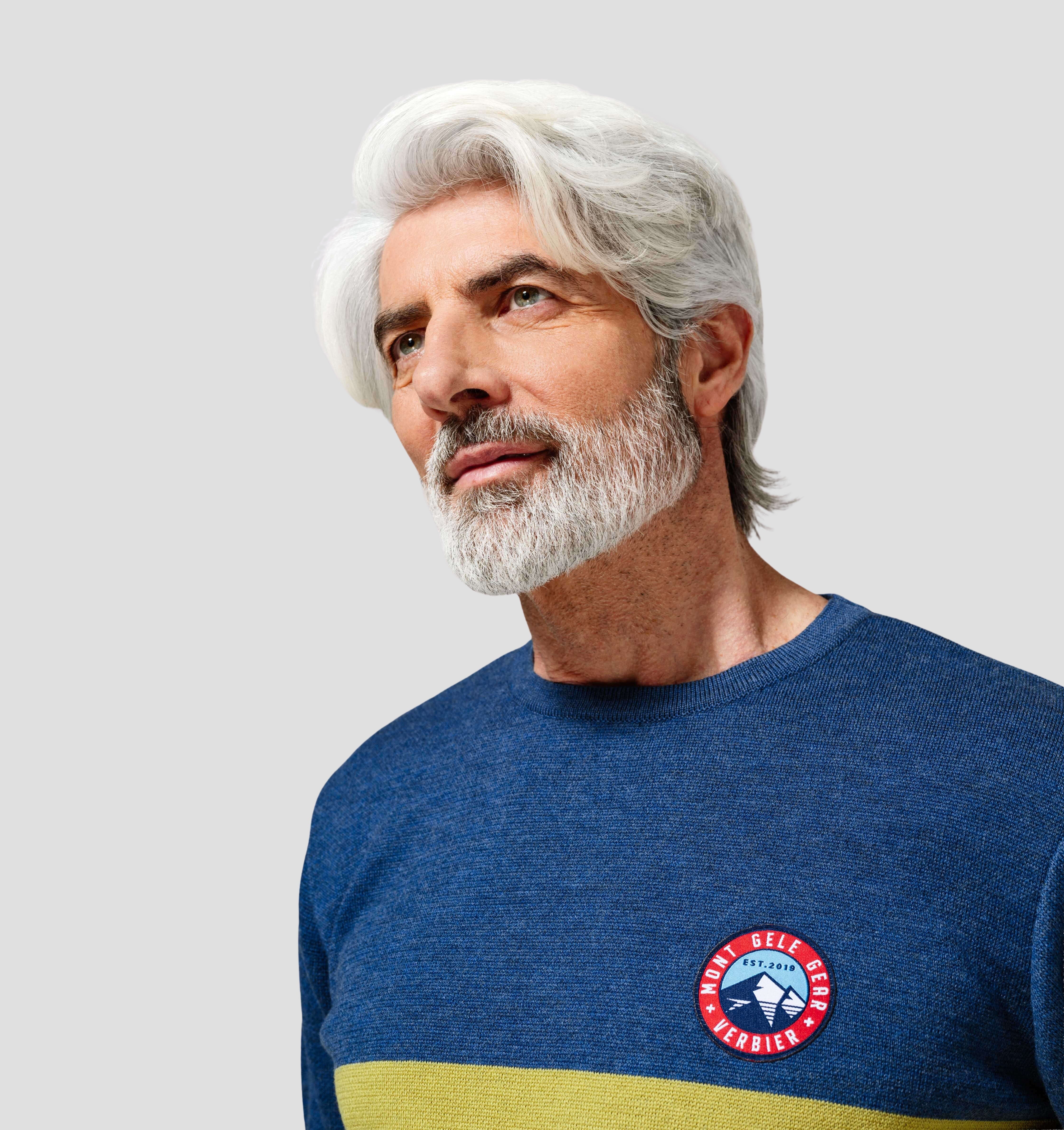 Colourblock Merino Sweater - Mustard Yellow / Denim Blue / S