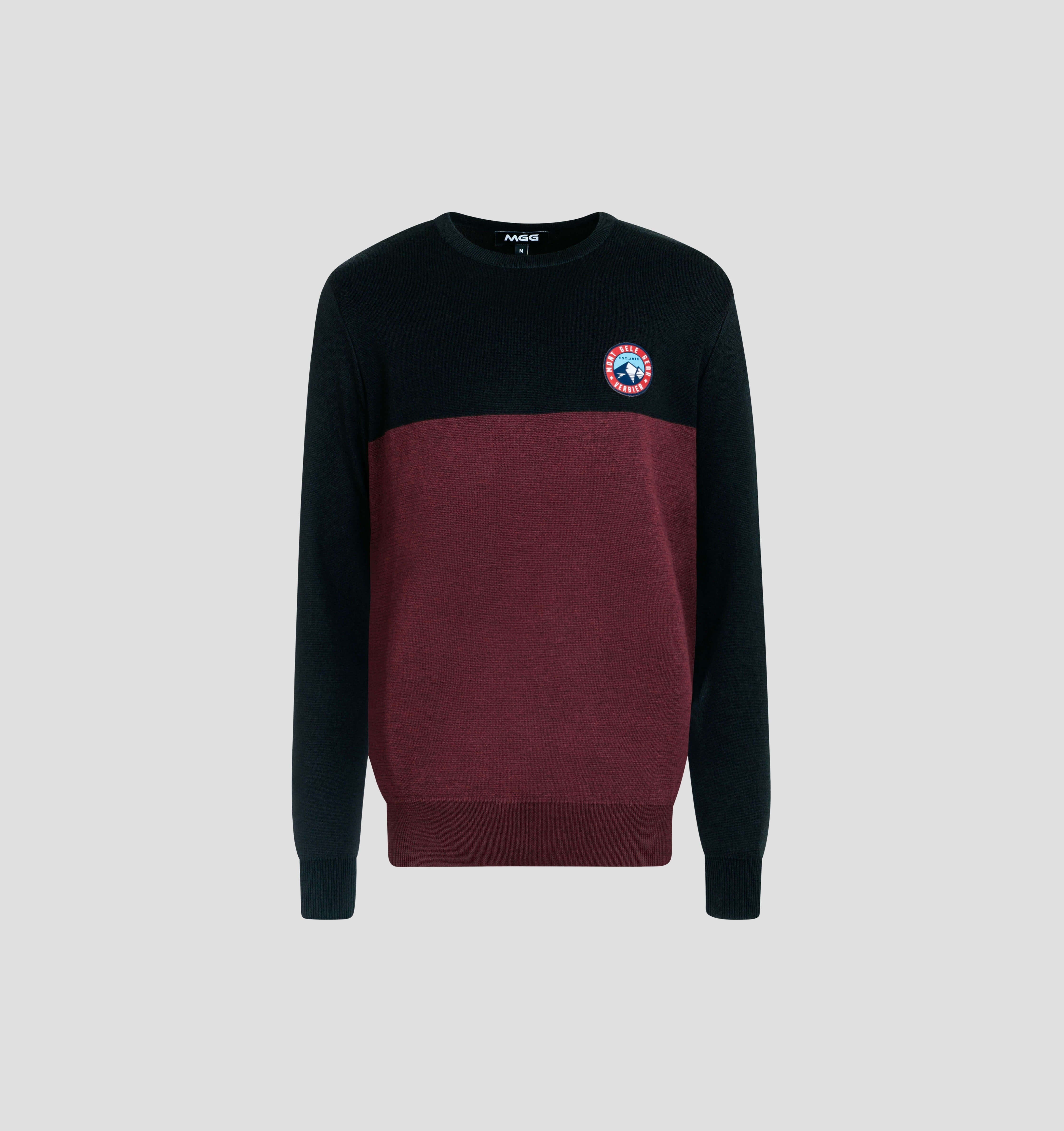 Colourblock Merino Sweater - Burgundy Red / Onyx Black / S