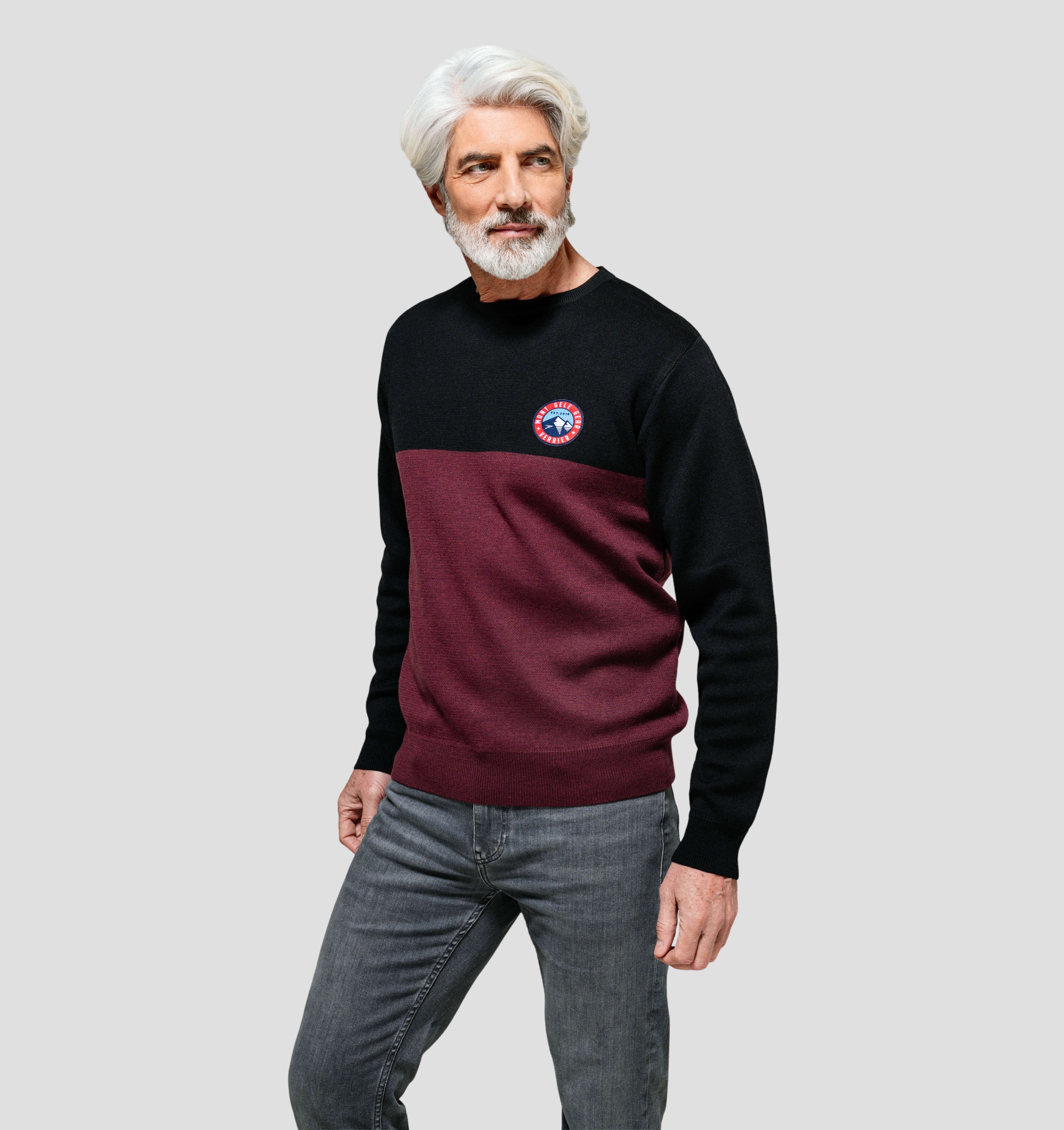 Colourblock Merino Sweater - Burgundy Red / Onyx Black / S