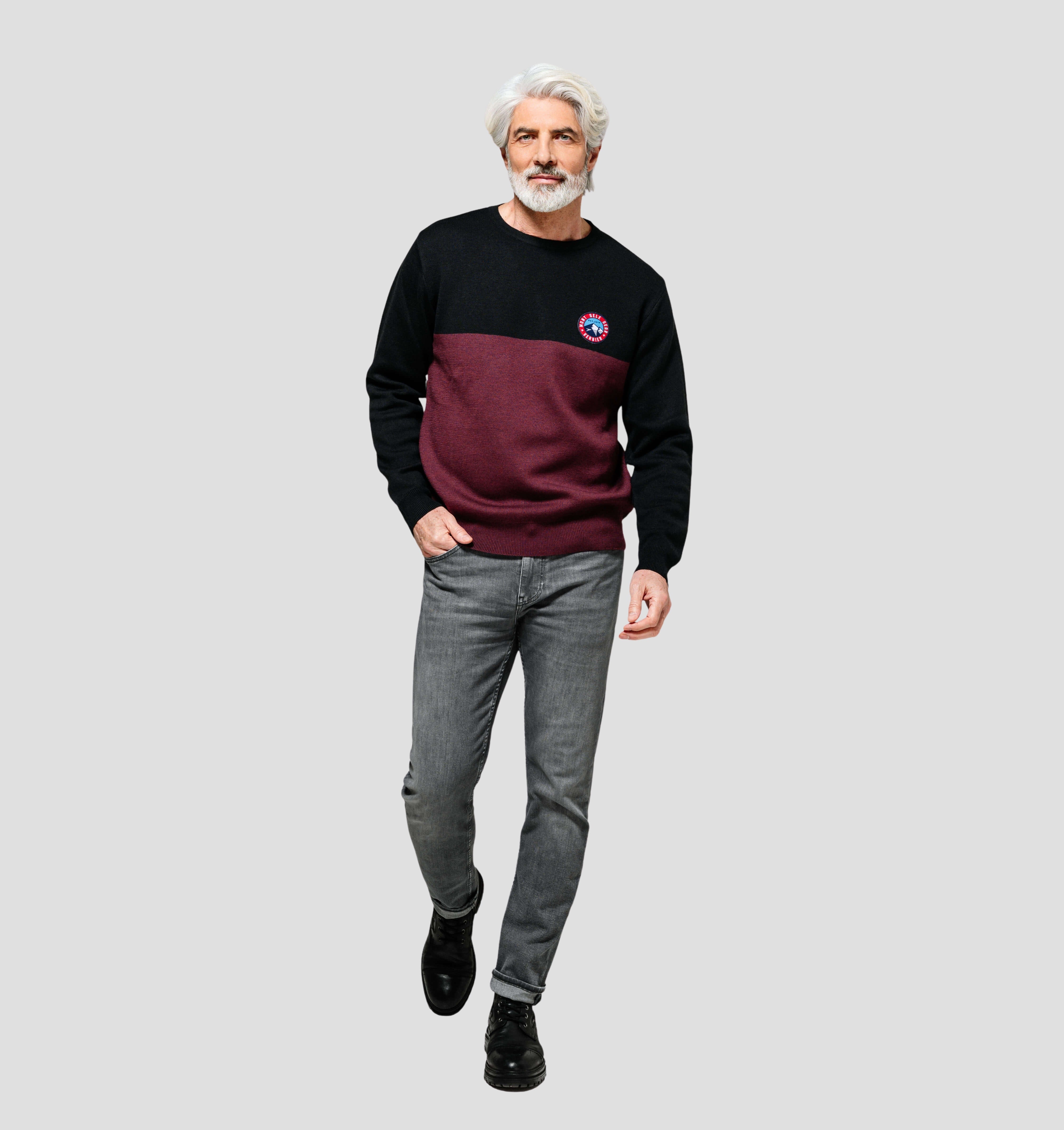 Colourblock Merino Sweater - Burgundy Red / Onyx Black / S