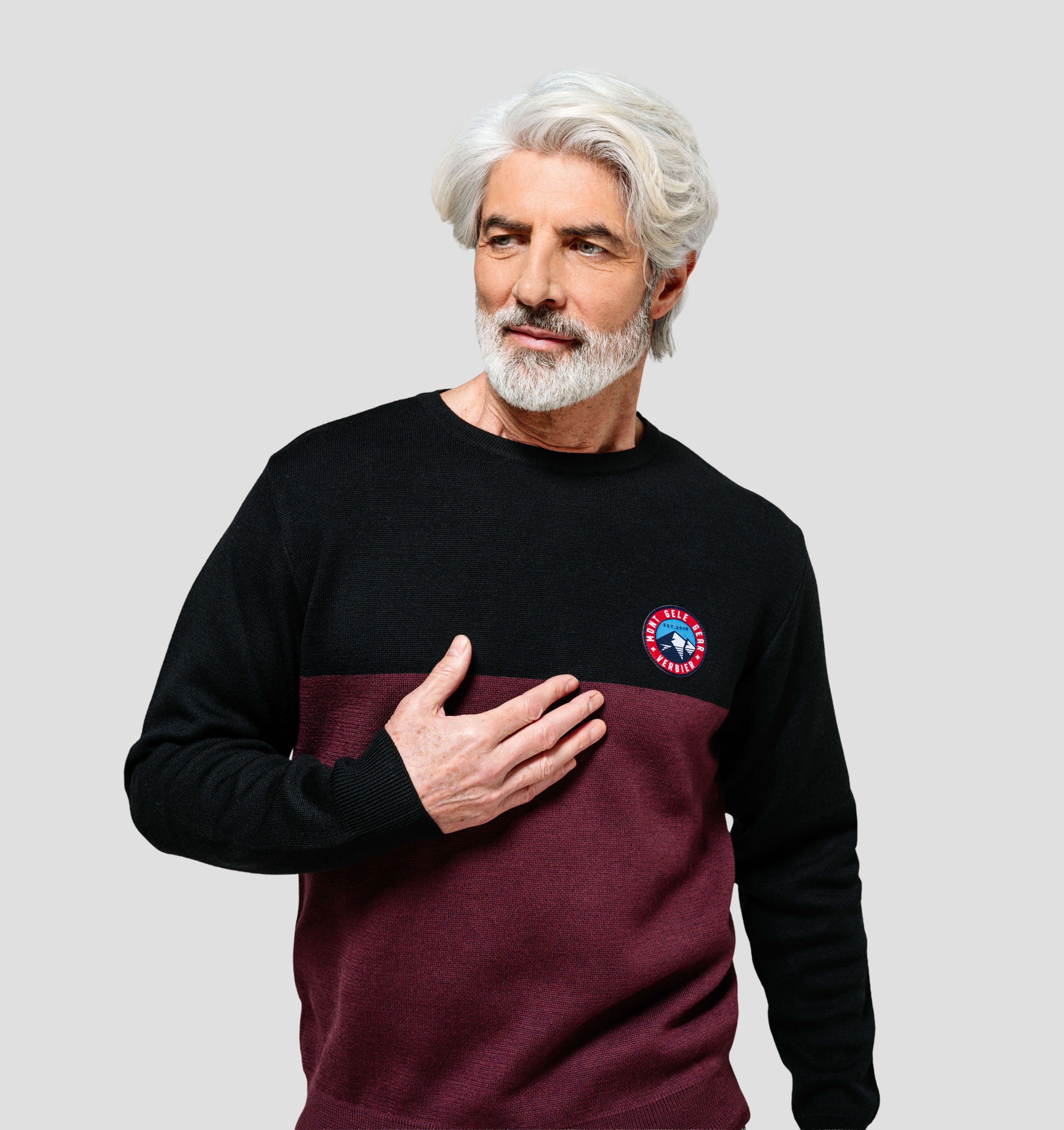 Colourblock Merino Sweater - Burgundy Red / Onyx Black / S
