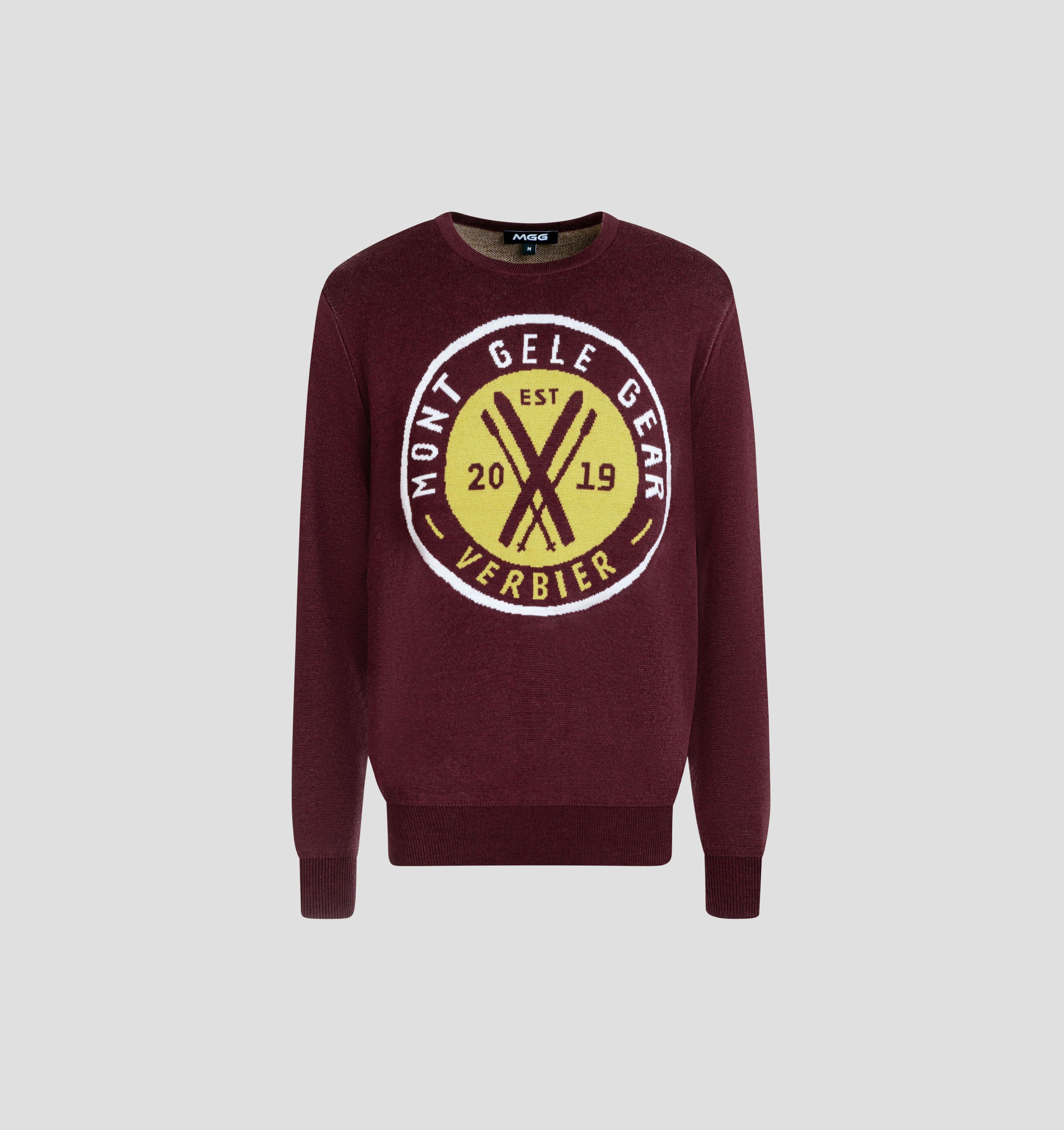 Varsity Merino Sweater - Burgundy Red / Mustard Yellow / S