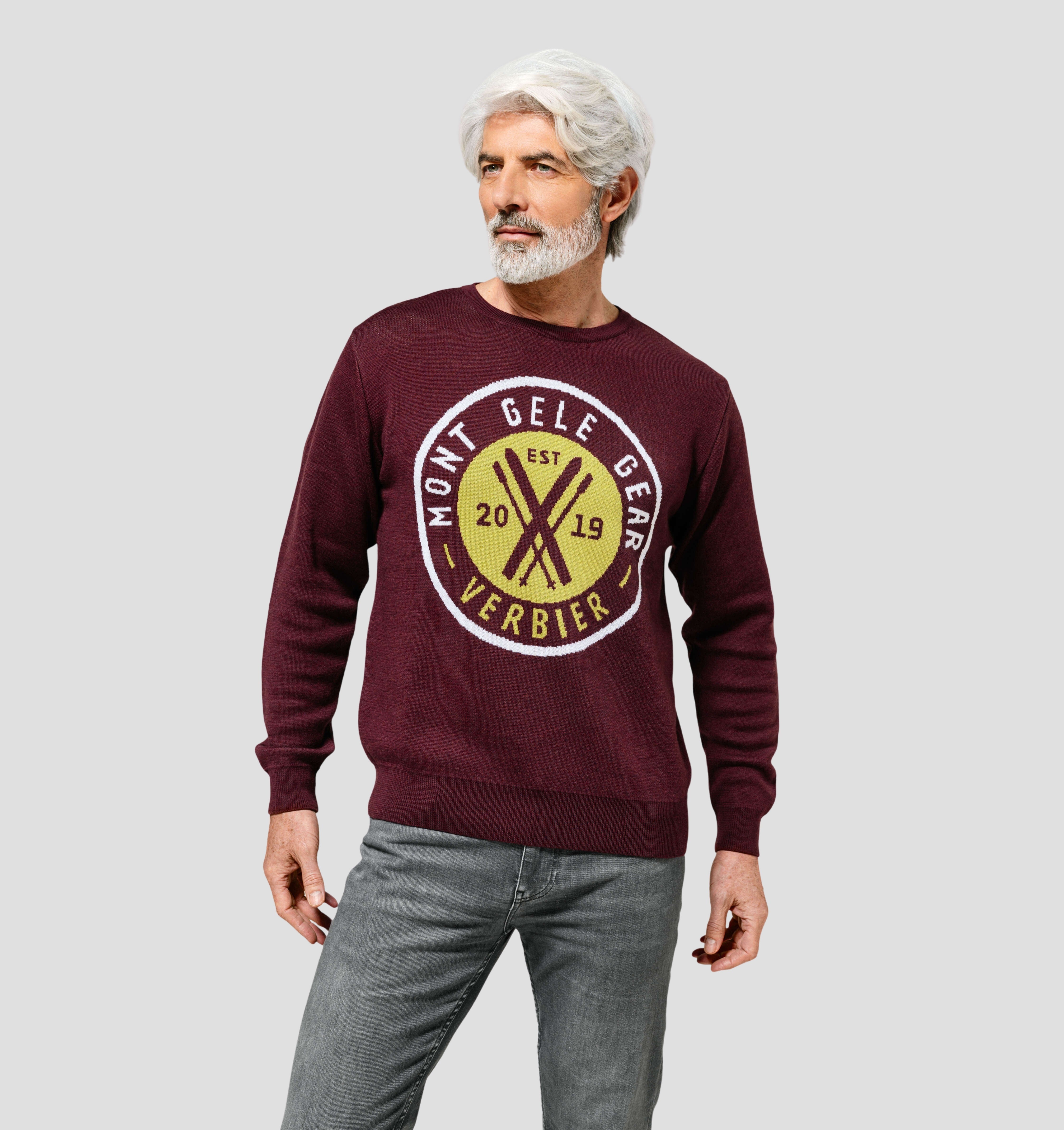 Varsity Merino Sweater - Burgundy Red / Mustard Yellow / S