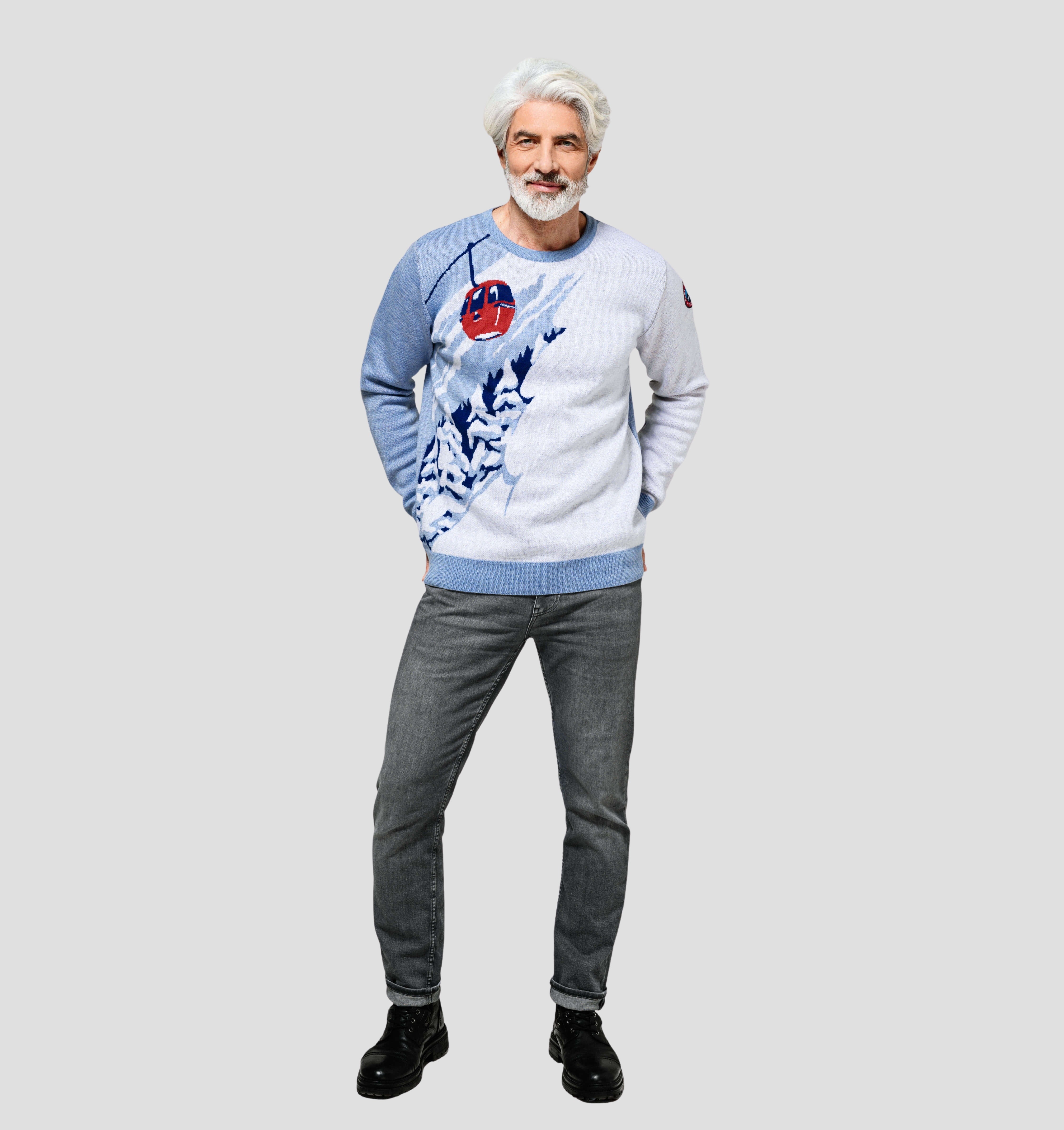 Gondola Merino Sweater - Sky Blue / Frost White / S