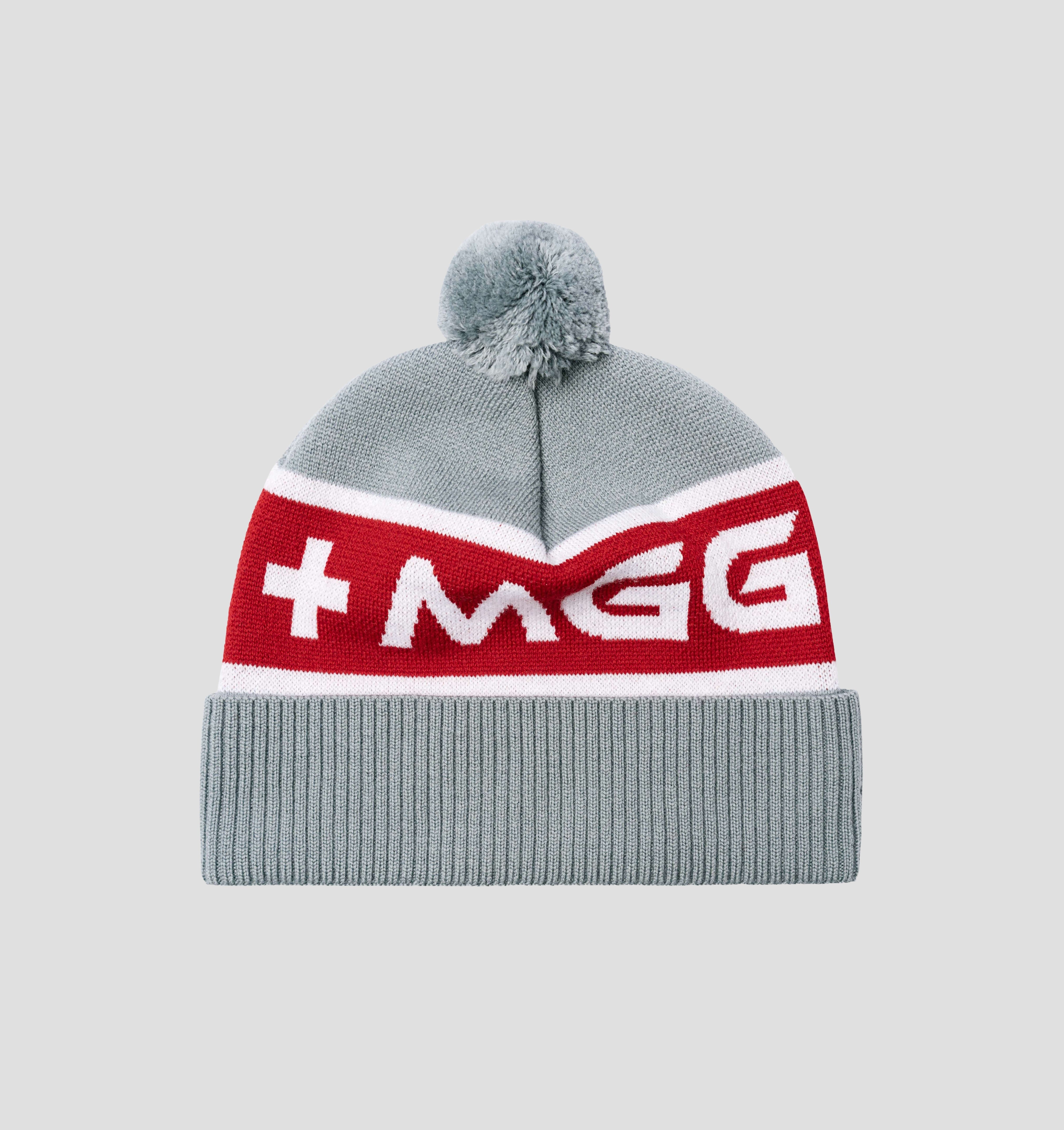 Merino Bobble Hat - Azure Blue / Crimson Red / One Size