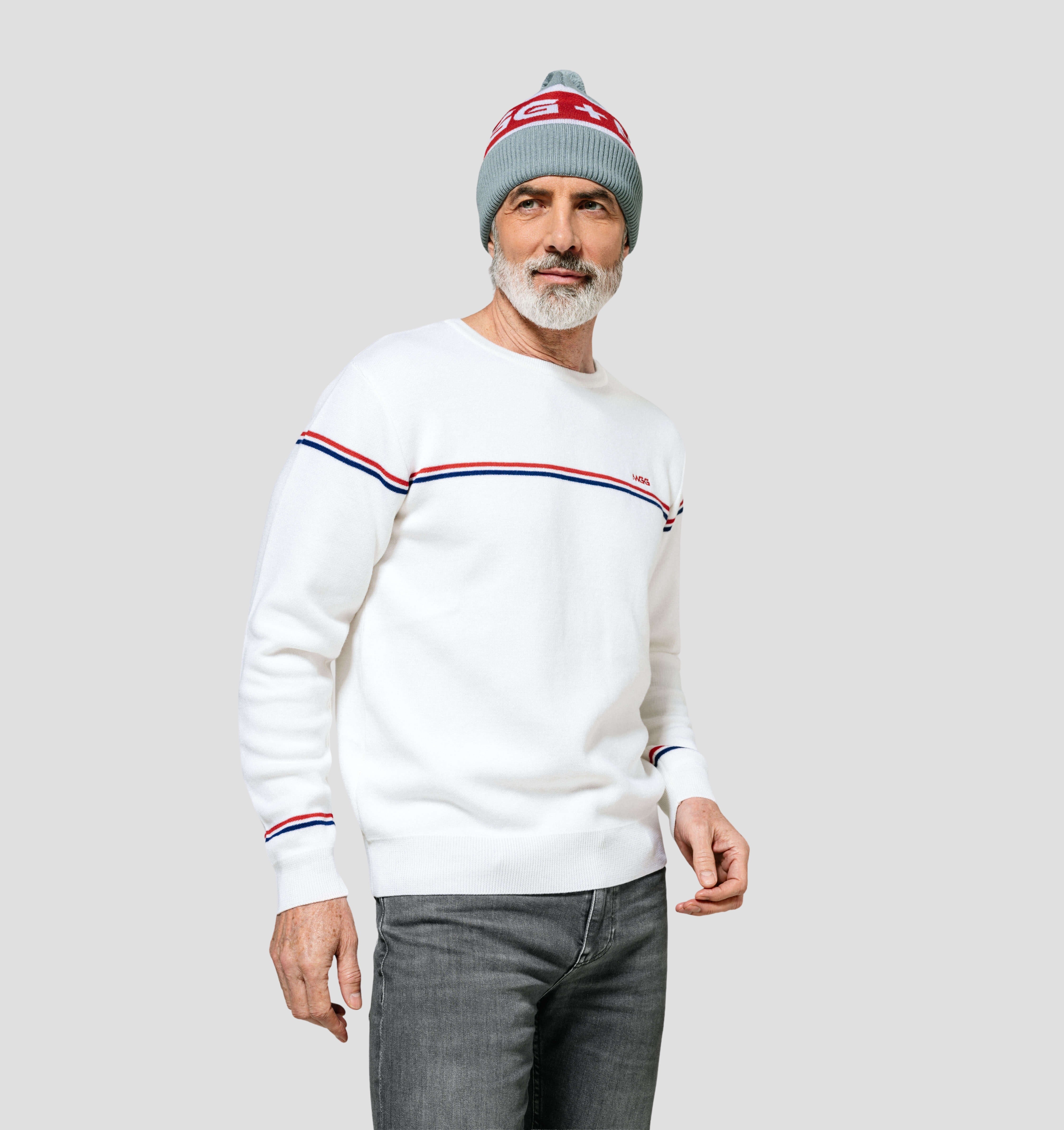 Merino Bobble Hat - Azure Blue / Crimson Red / One Size