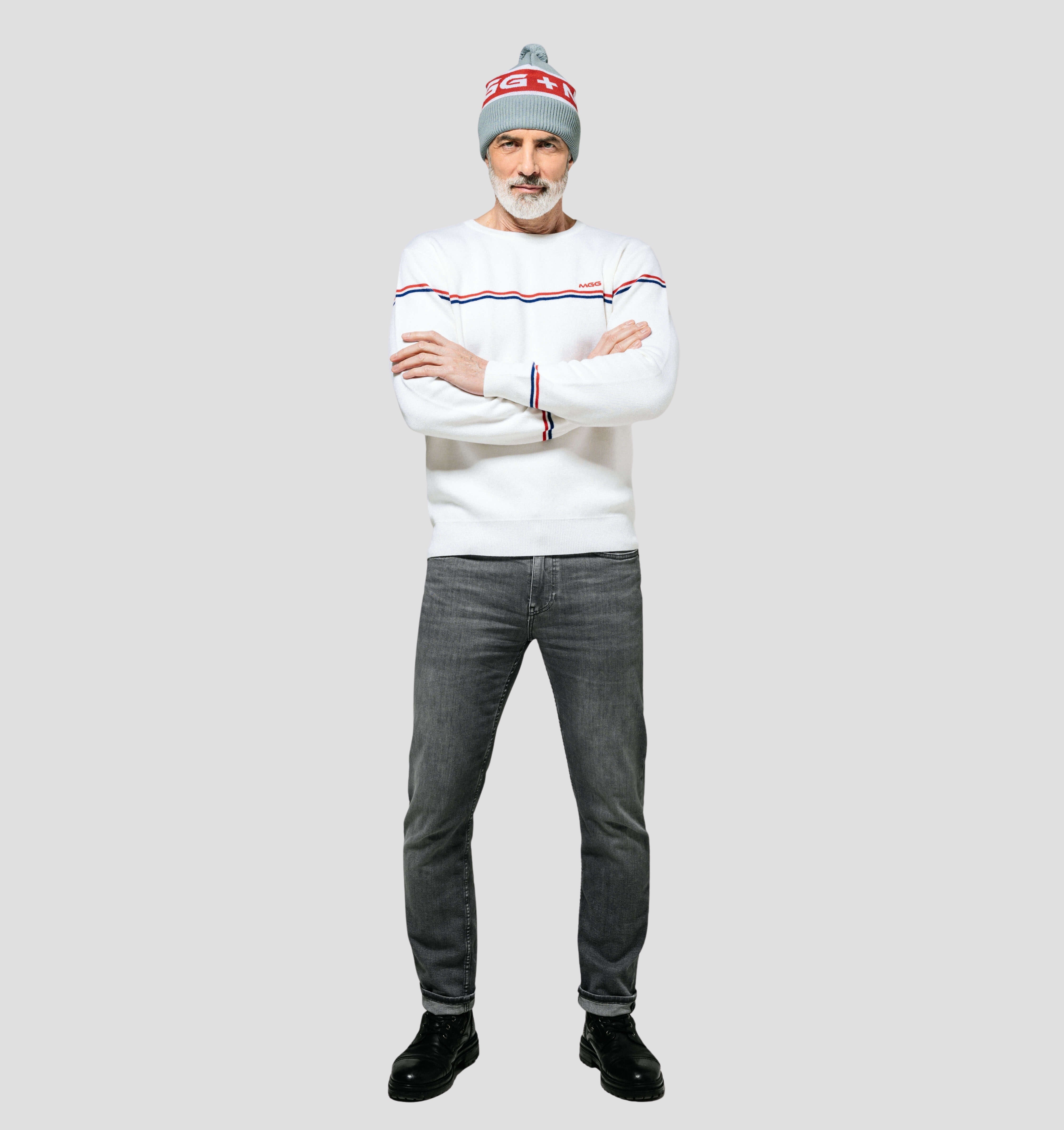 Merino Bobble Hat - Azure Blue / Crimson Red / One Size