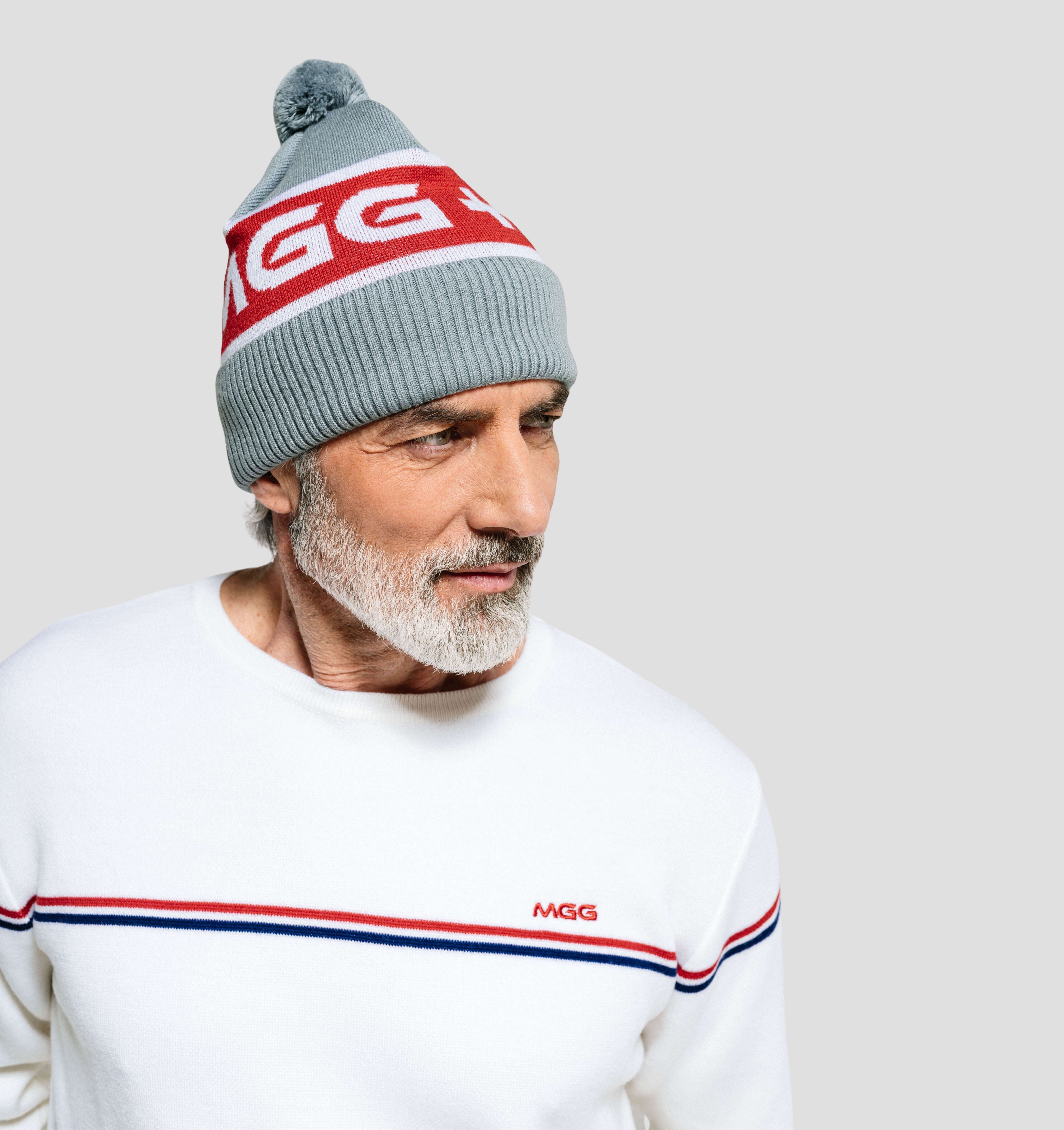 Merino Bobble Hat - Azure Blue / Crimson Red / One Size