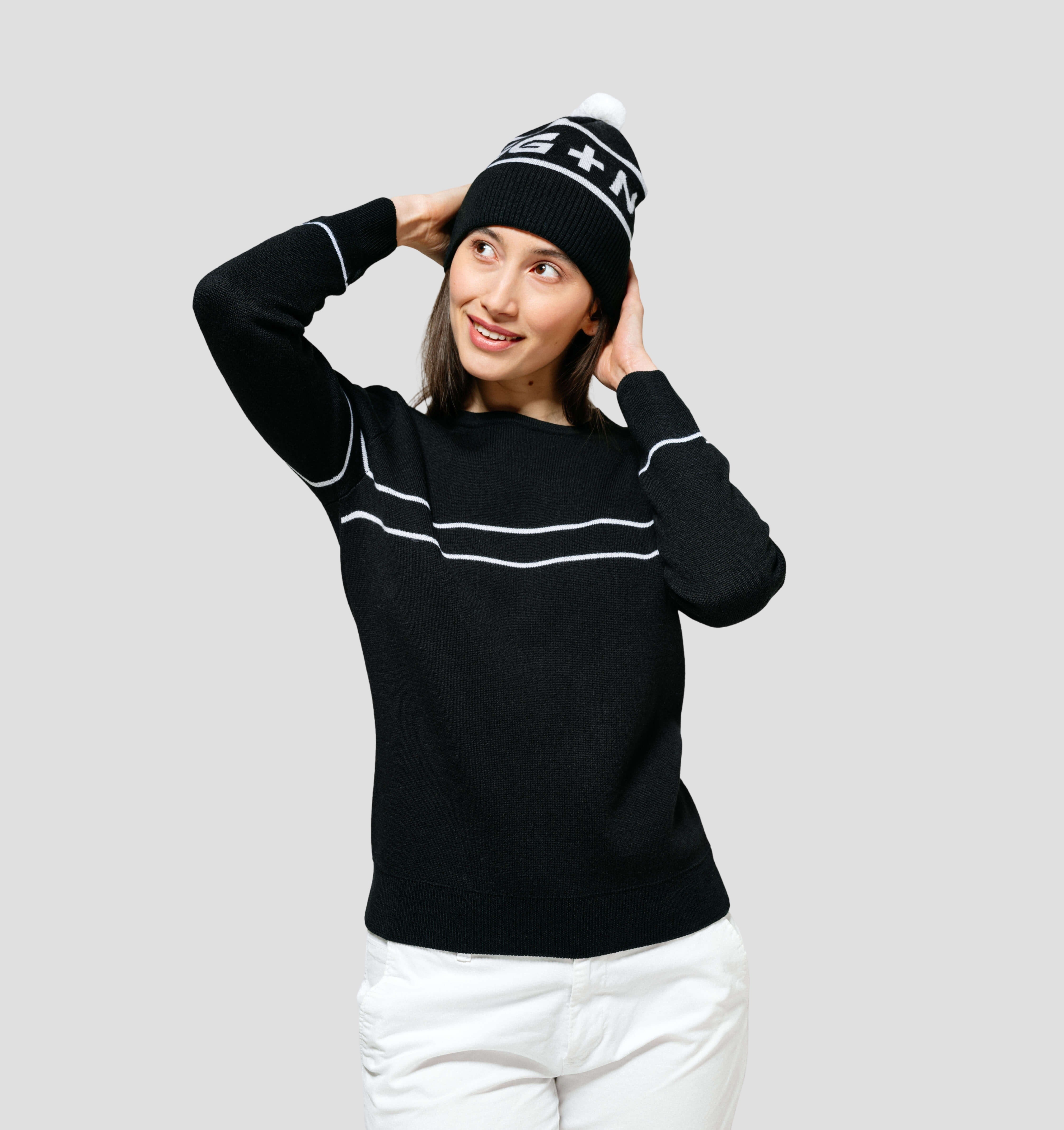 Merino Bobble Hat - Azure Blue / Crimson Red / One Size