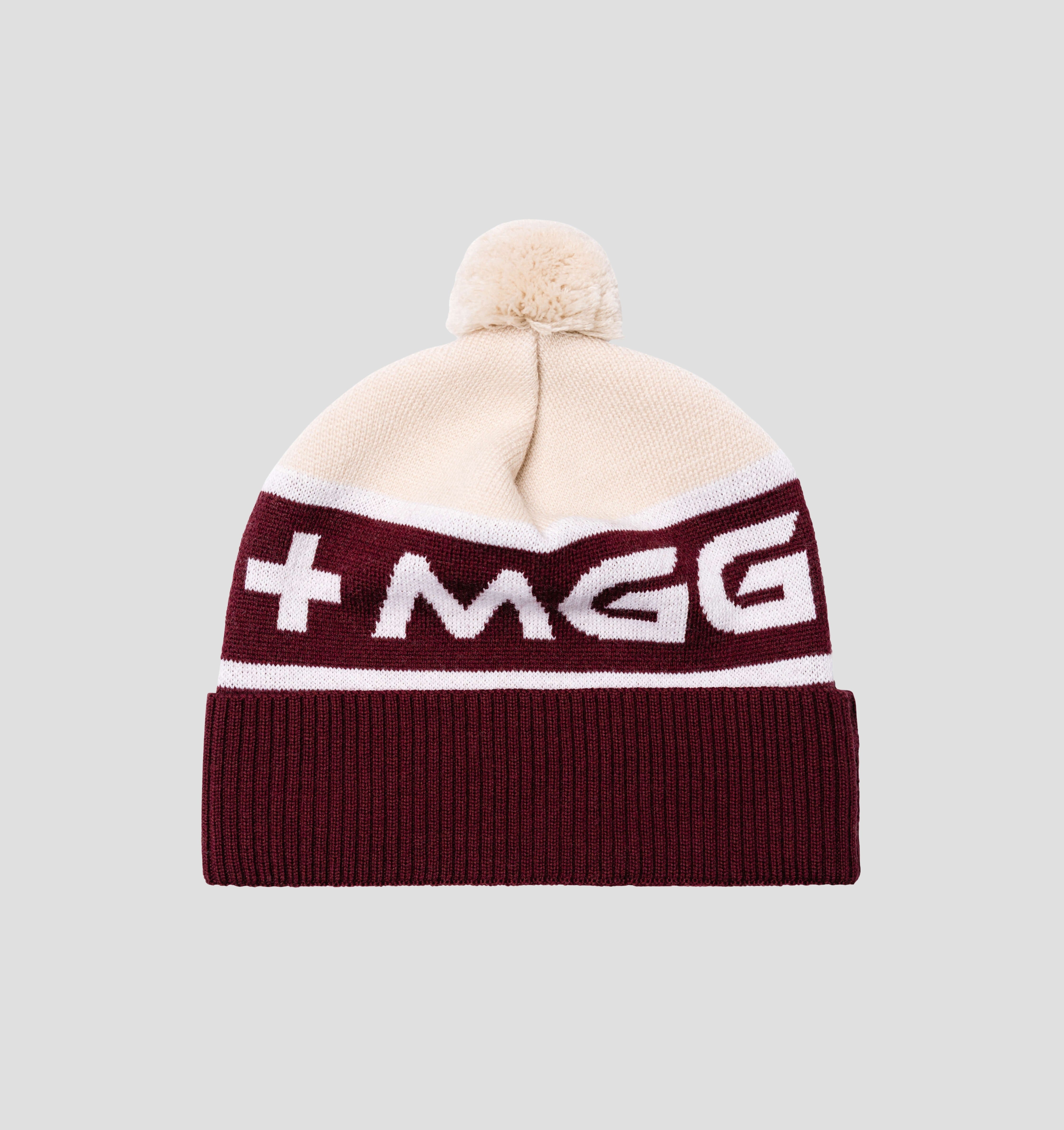 Merino Bobble Hat - Azure Blue / Crimson Red / One Size