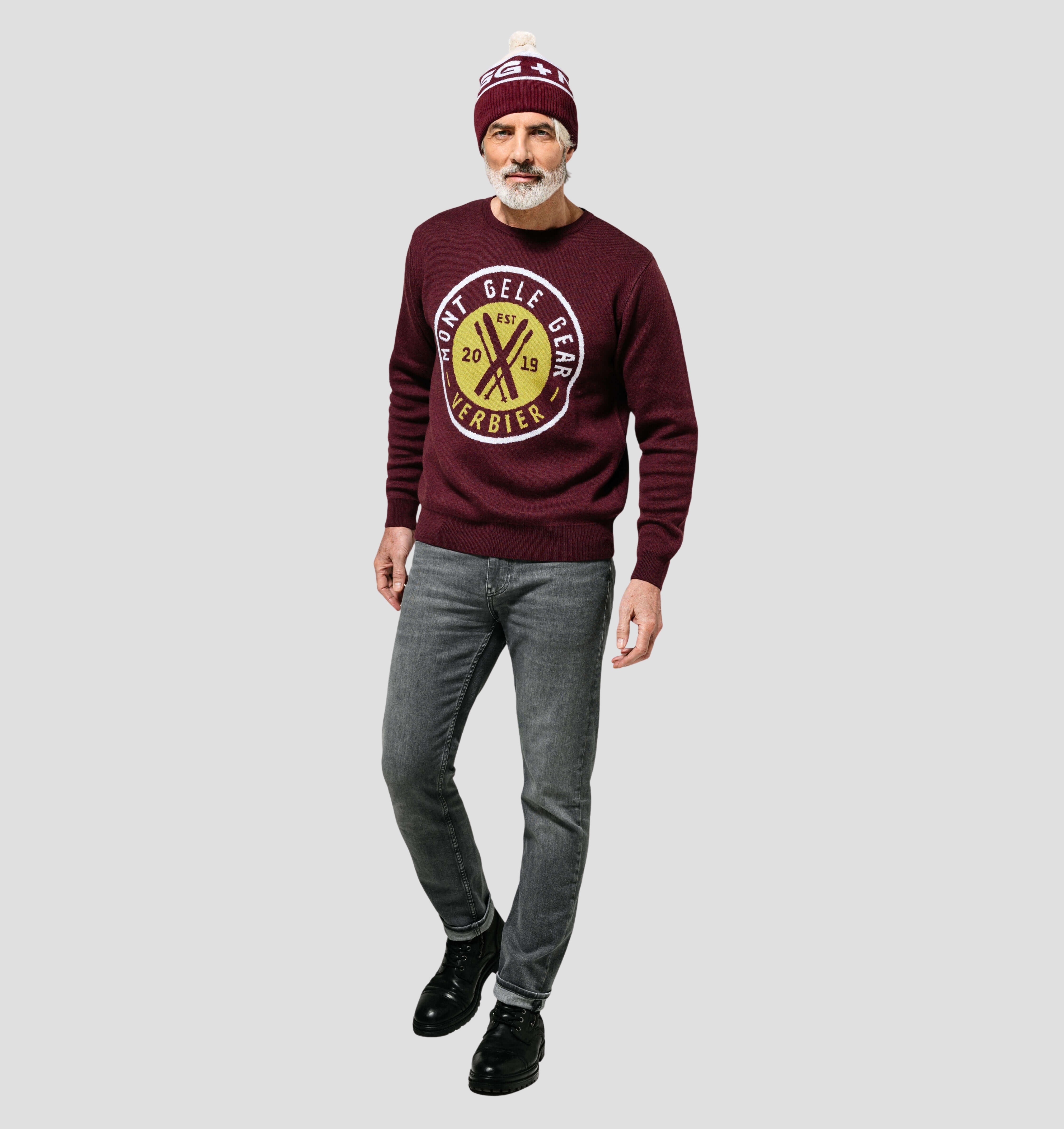 Merino Bobble Hat - Azure Blue / Crimson Red / One Size