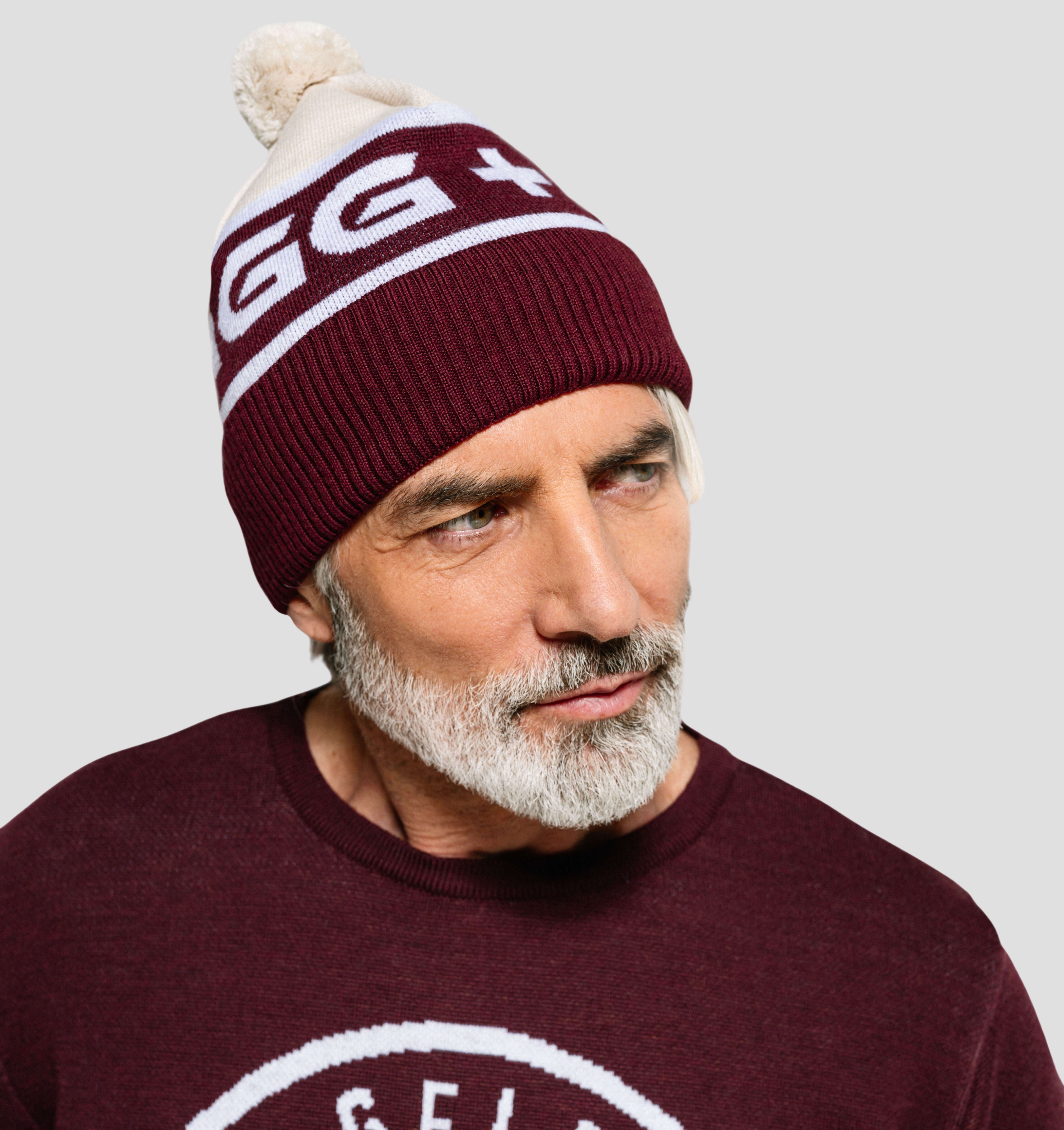 Merino Bobble Hat - Azure Blue / Crimson Red / One Size