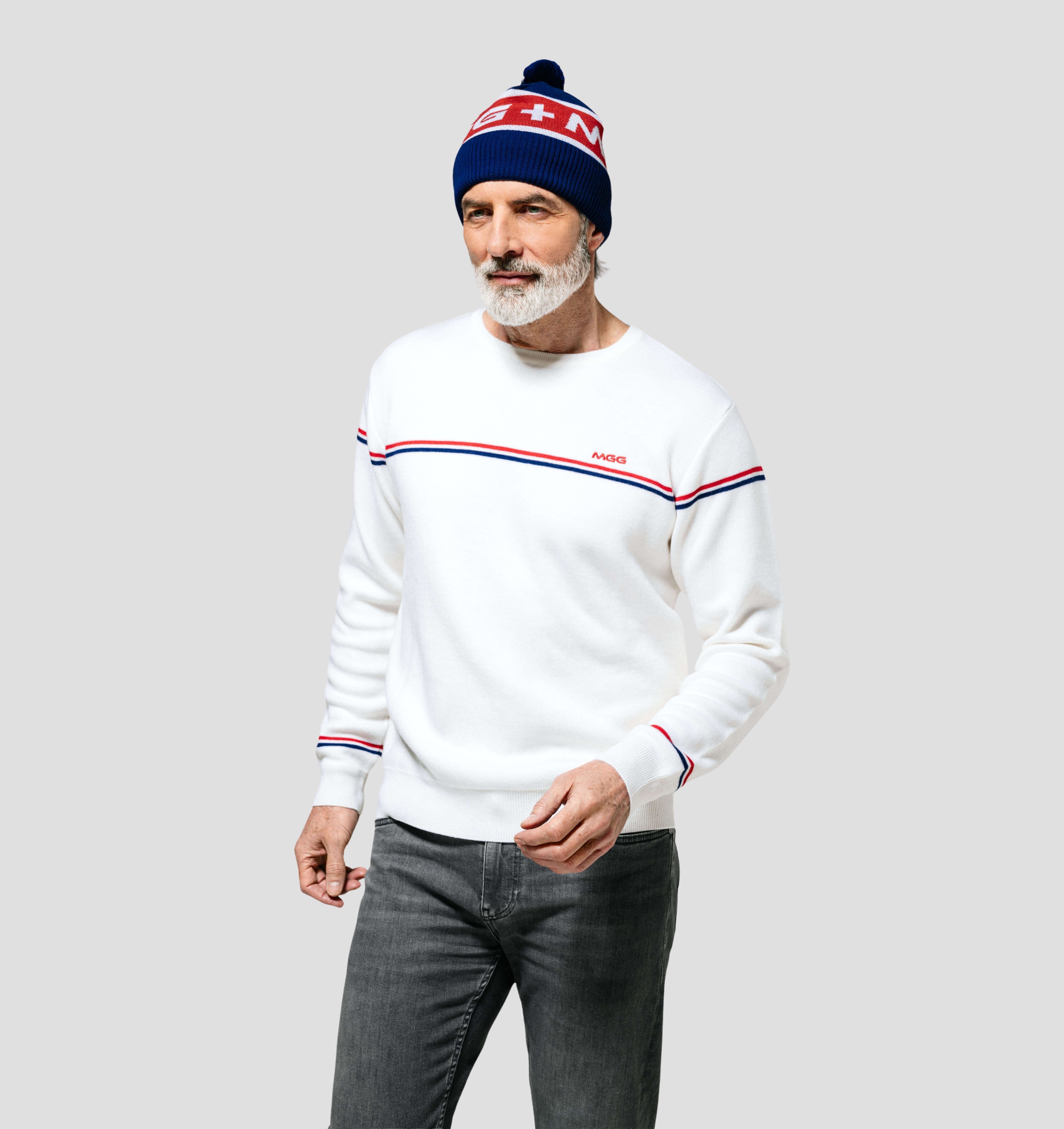 Merino Bobble Hat - Azure Blue / Crimson Red / One Size