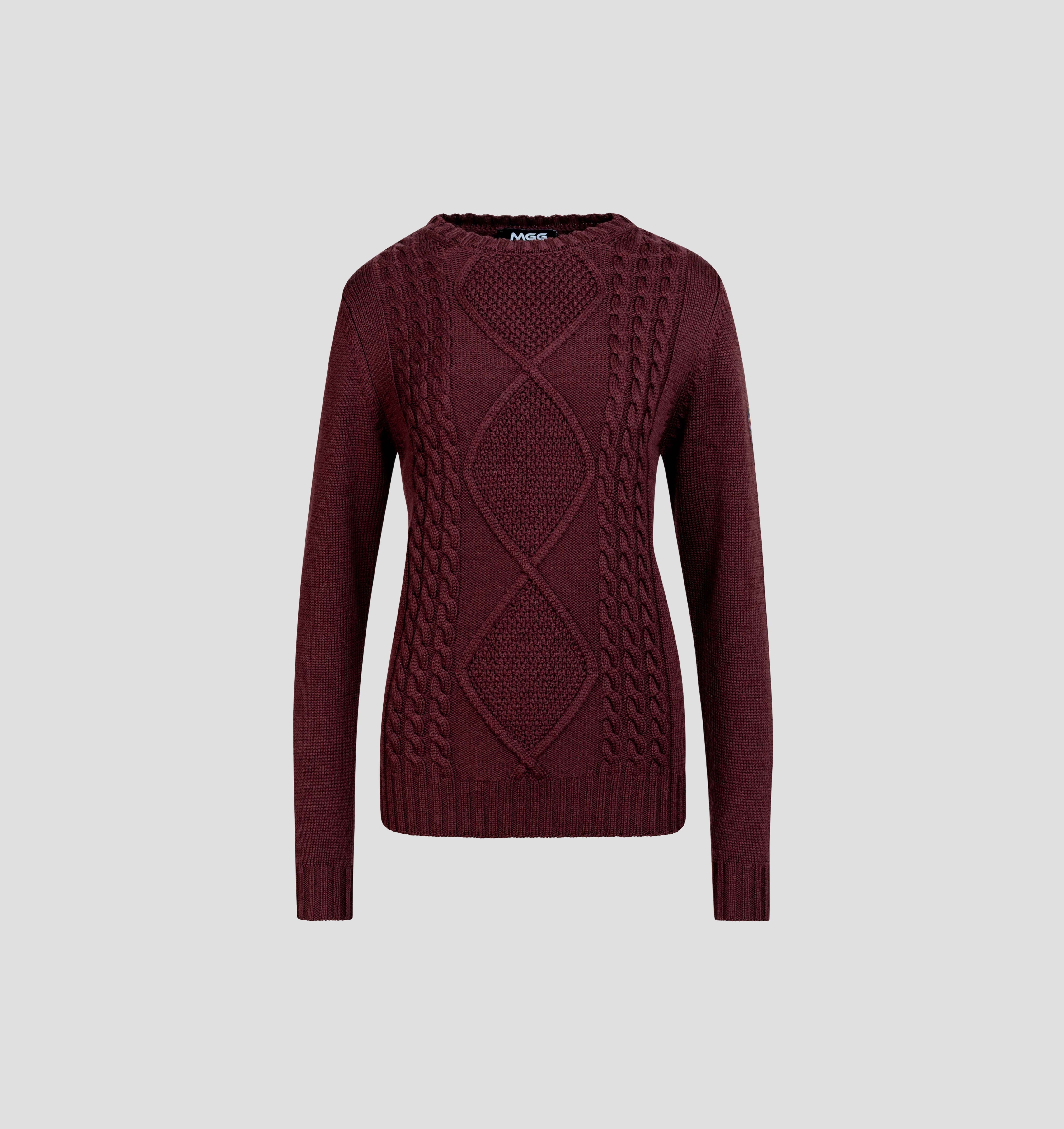 Cable Knit Merino Sweater - Burgundy Red / XS