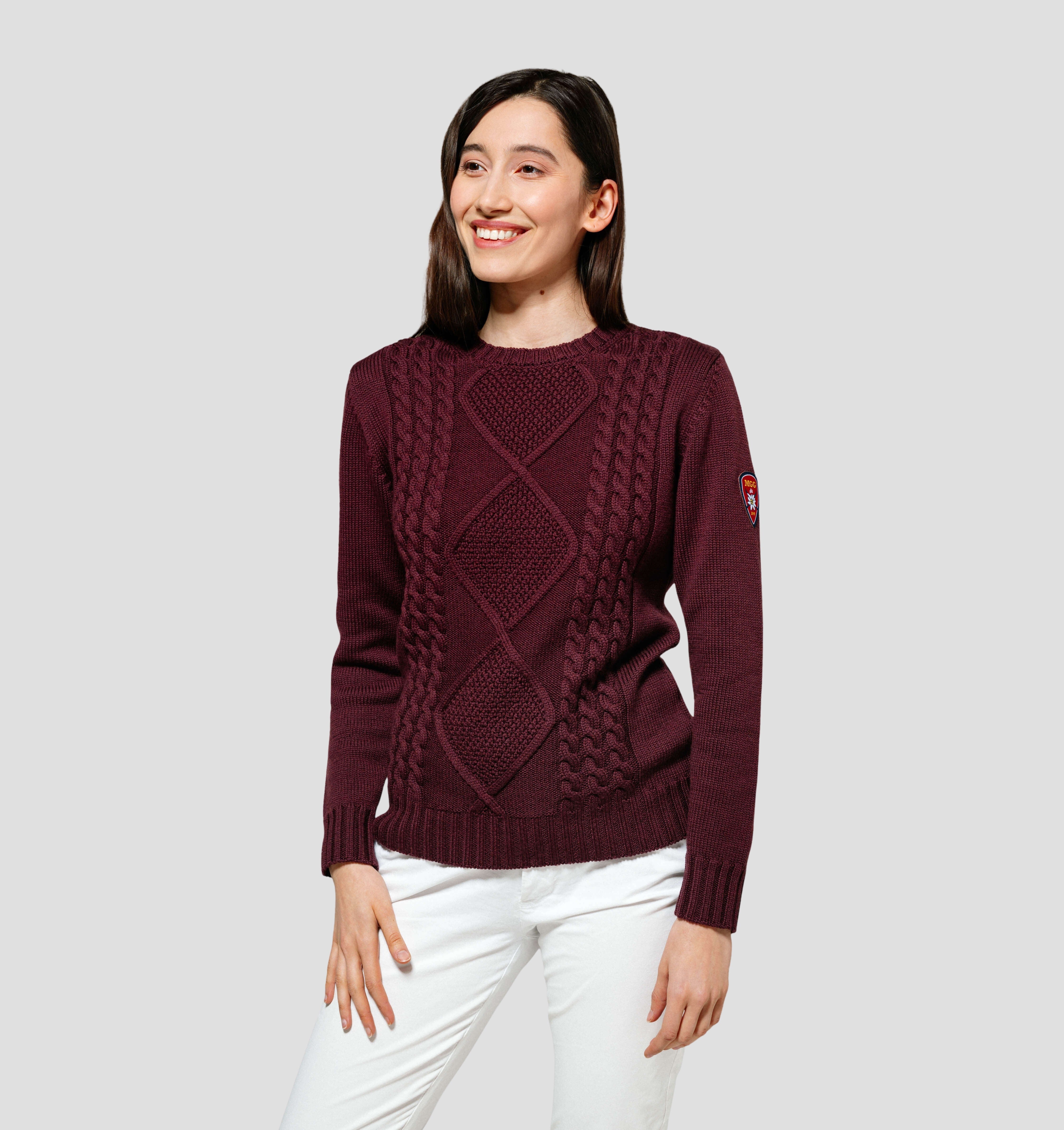 Cable Knit Merino Sweater - Burgundy Red / XS