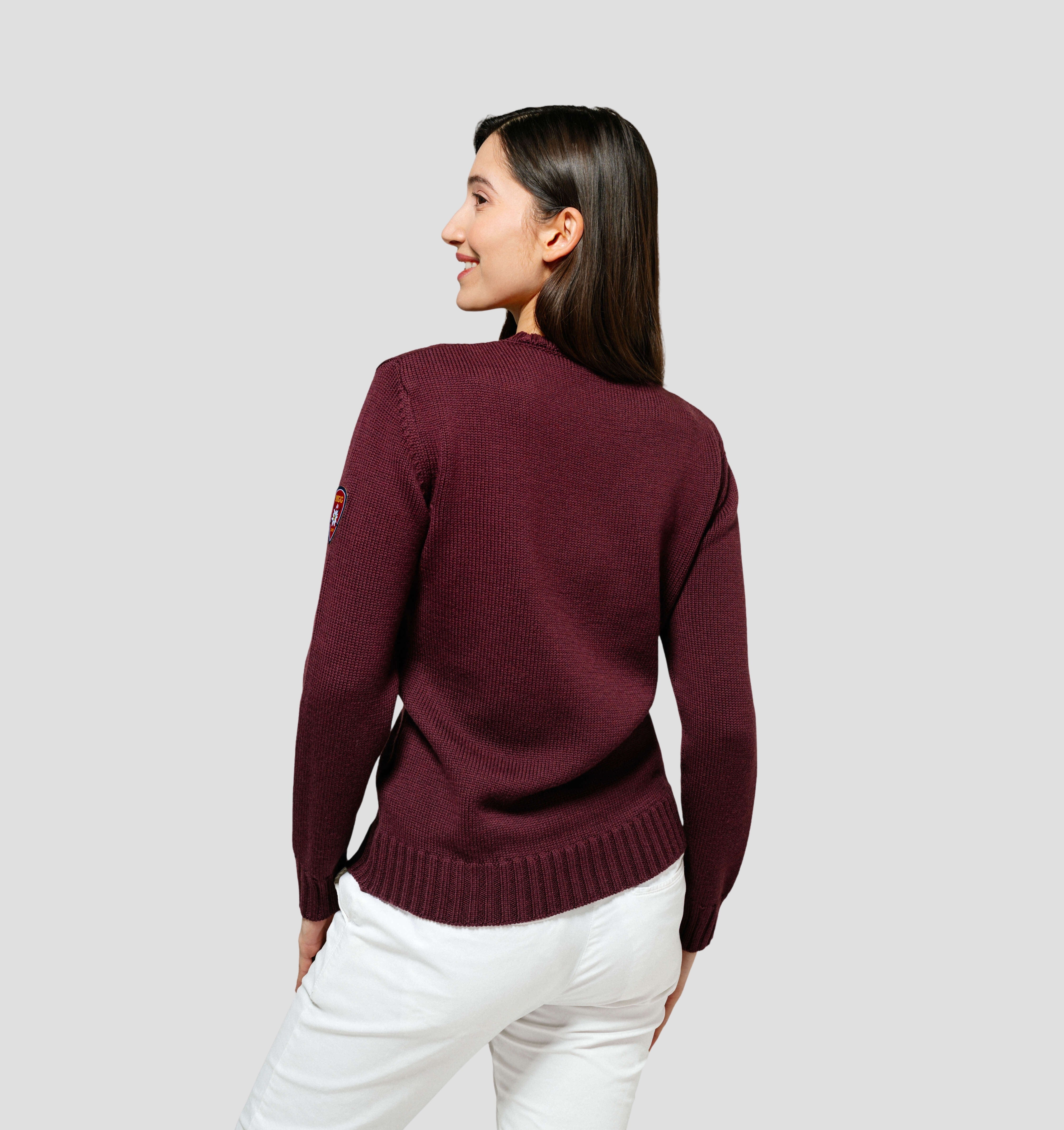 Cable Knit Merino Sweater - Burgundy Red / XS