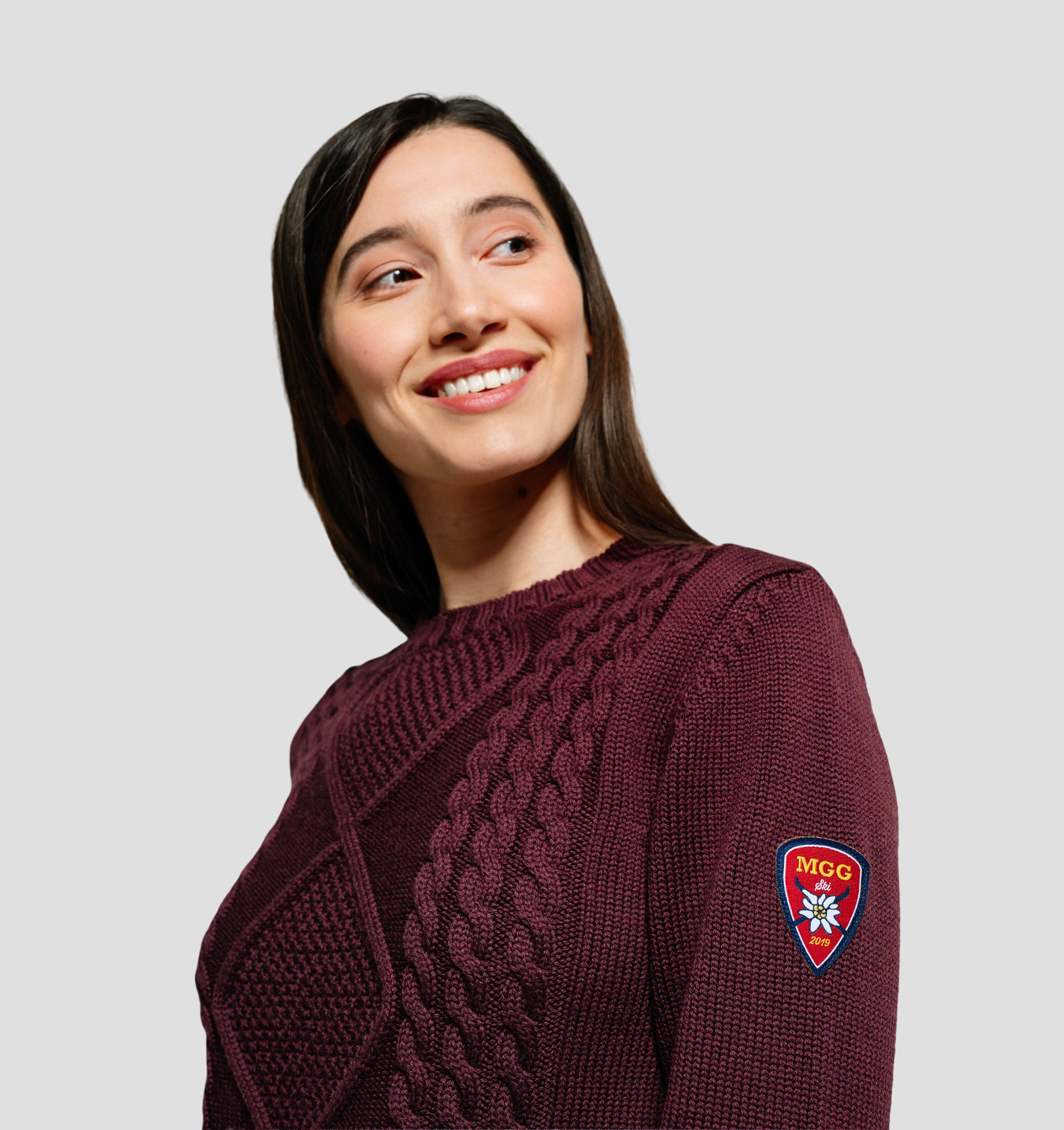 Cable Knit Merino Sweater - Burgundy Red / XS