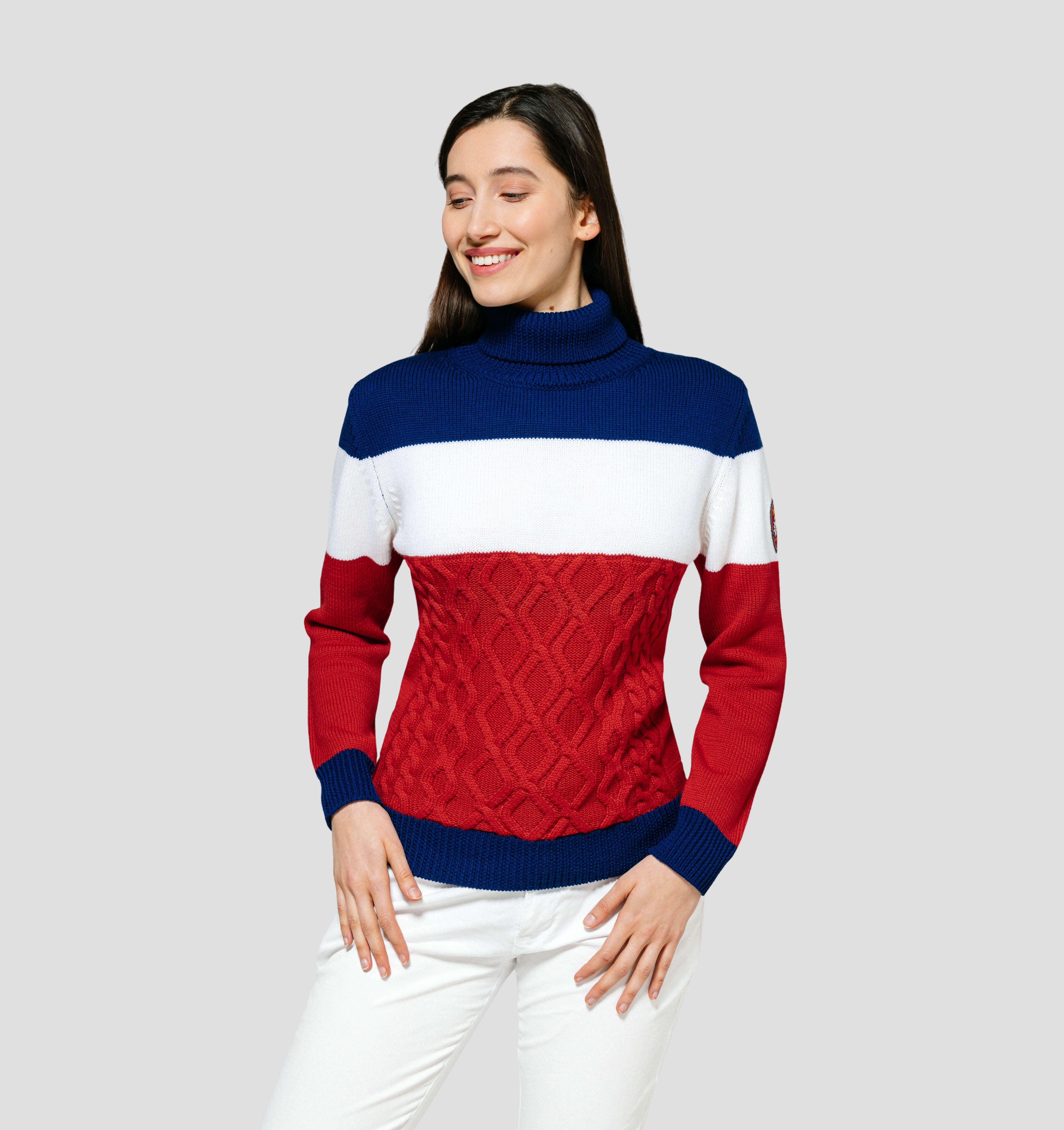 Heritage Merino Sweater - Crimson Red / Azure Blue / XS