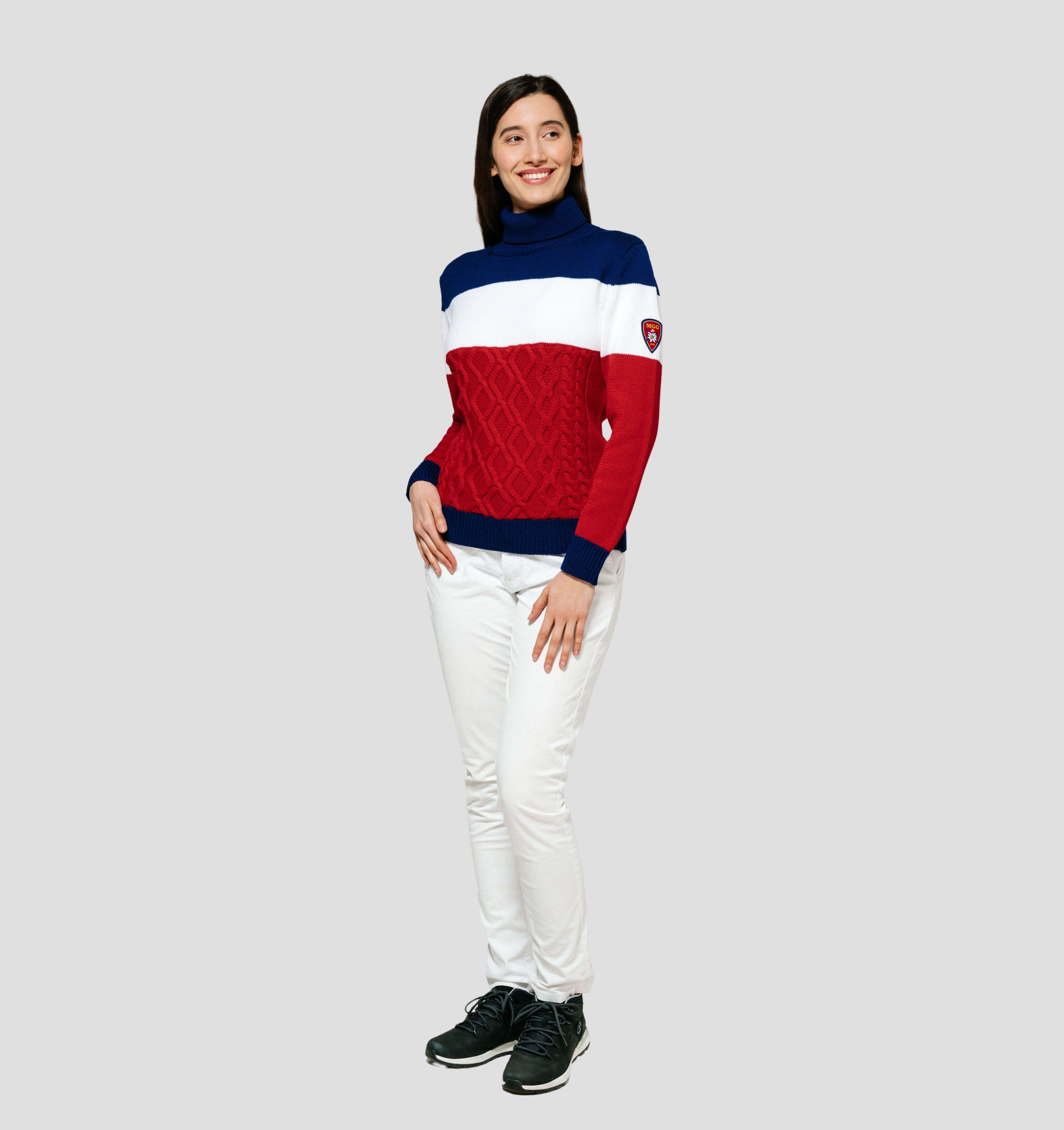 Heritage Merino Sweater - Crimson Red / Azure Blue / XS