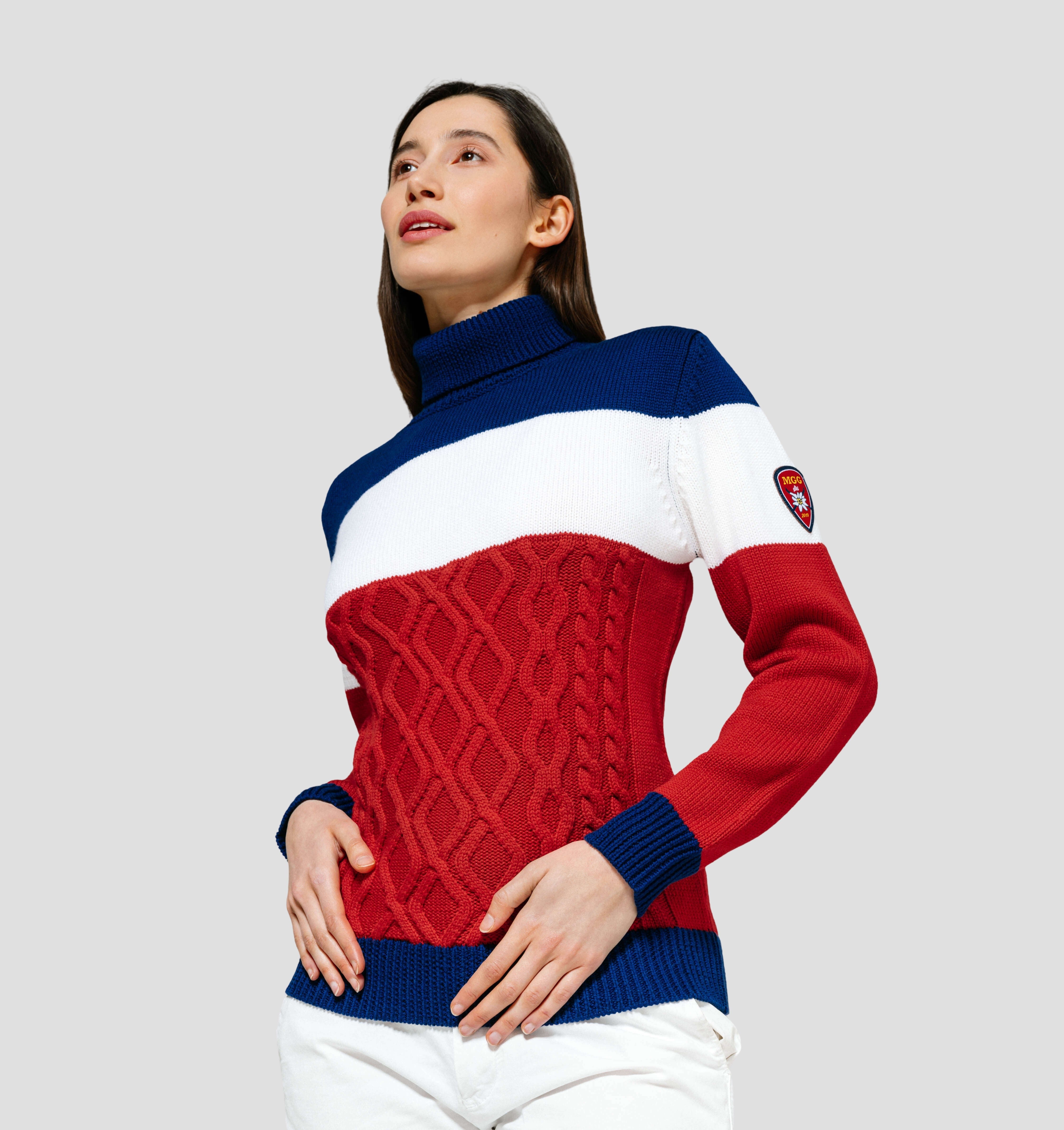 Heritage Merino Sweater - Crimson Red / Azure Blue / XS