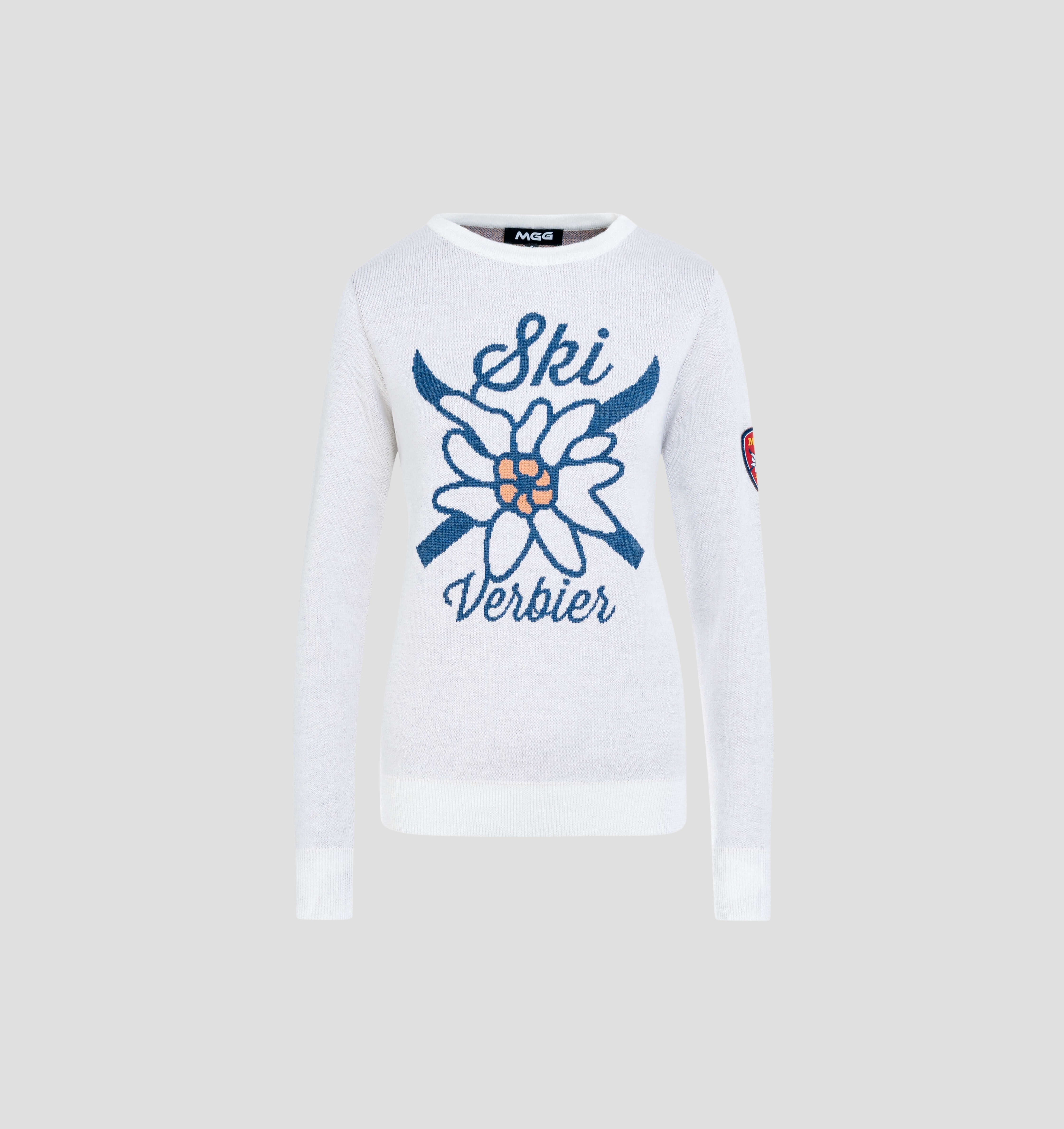 Verbier Merino Sweater - Frost White / Denim Blue / XS