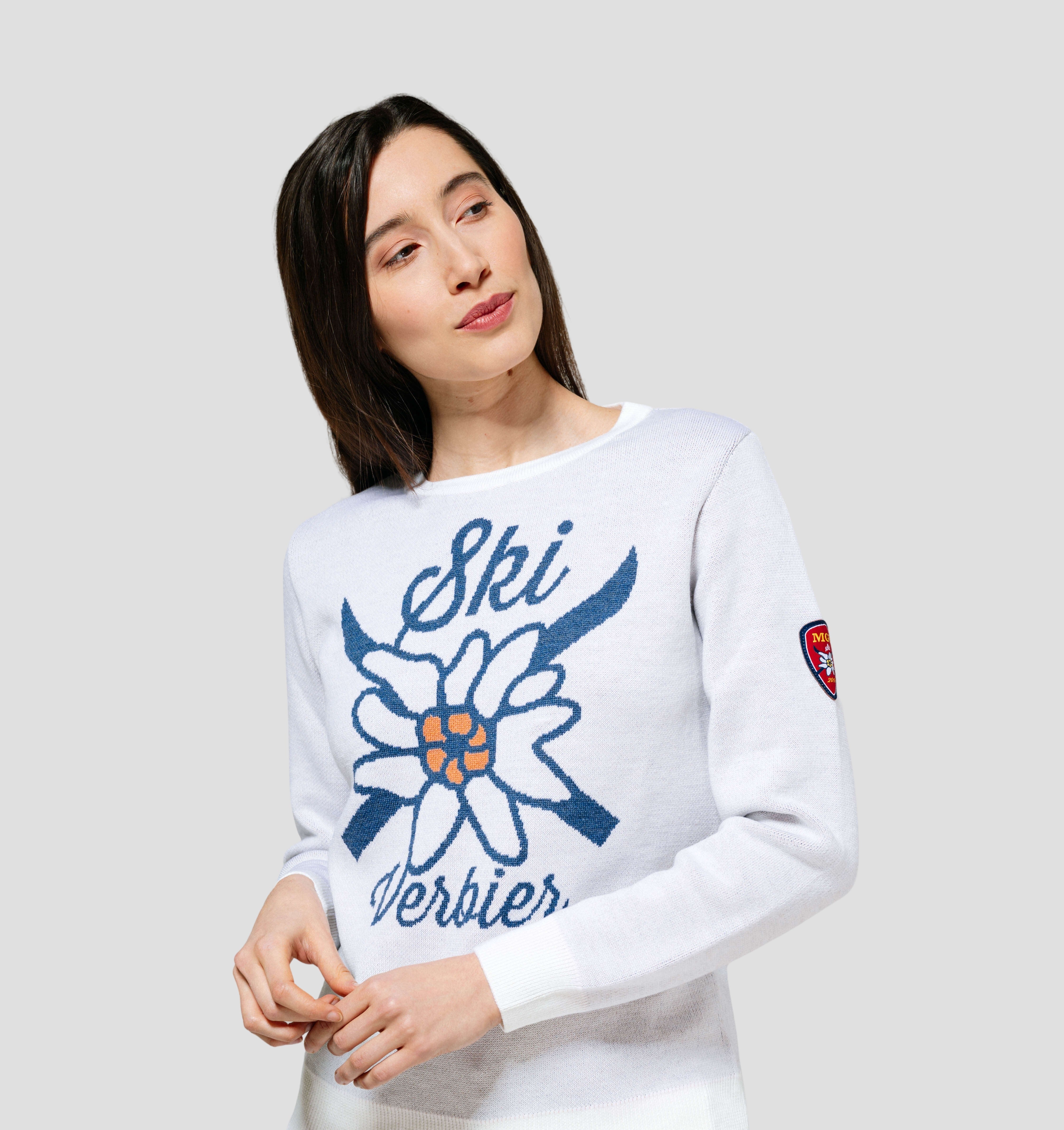 Verbier Merino Sweater - Frost White / Denim Blue / XS