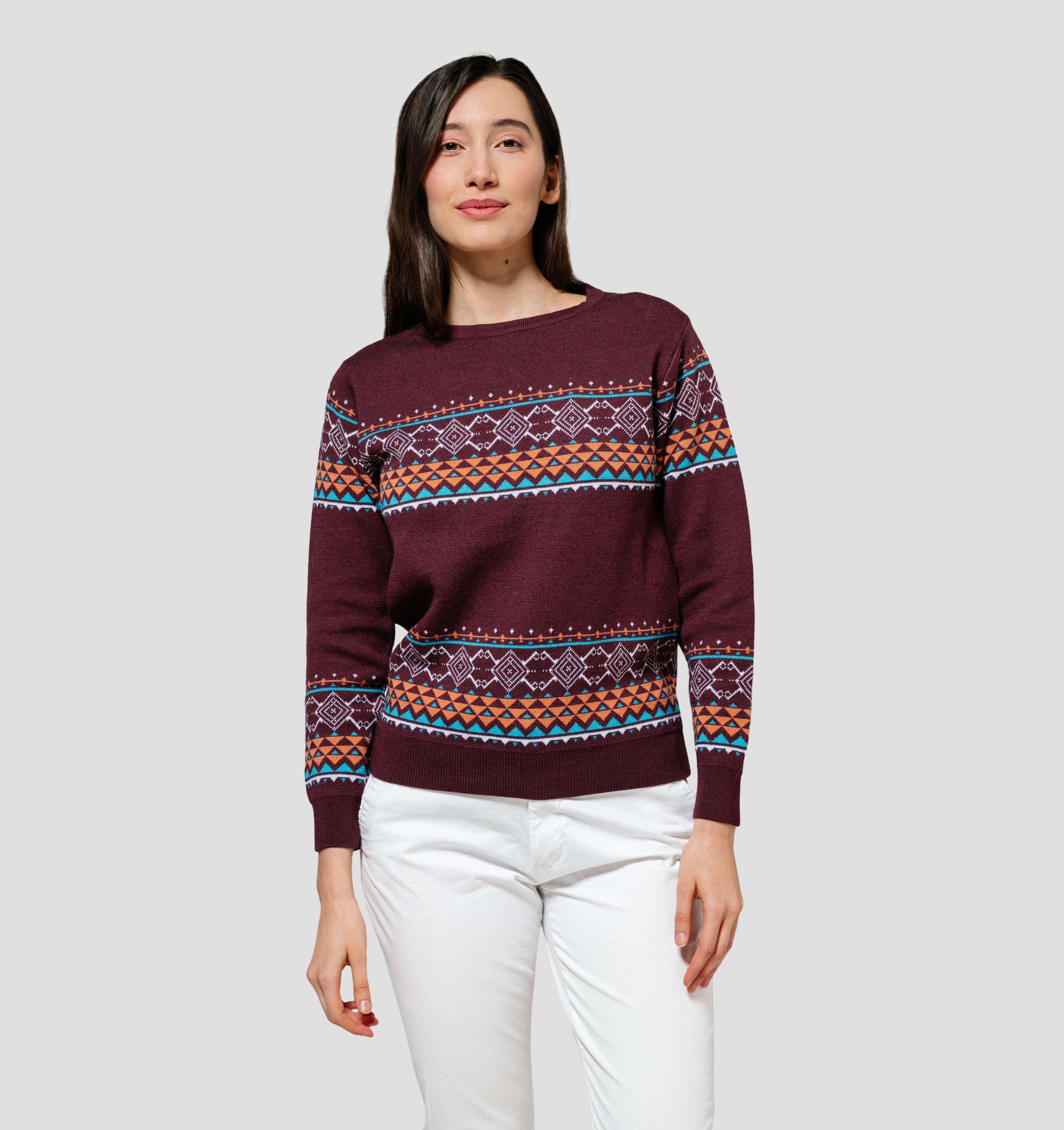 Nordic Merino Sweater - Burgundy Red / XS