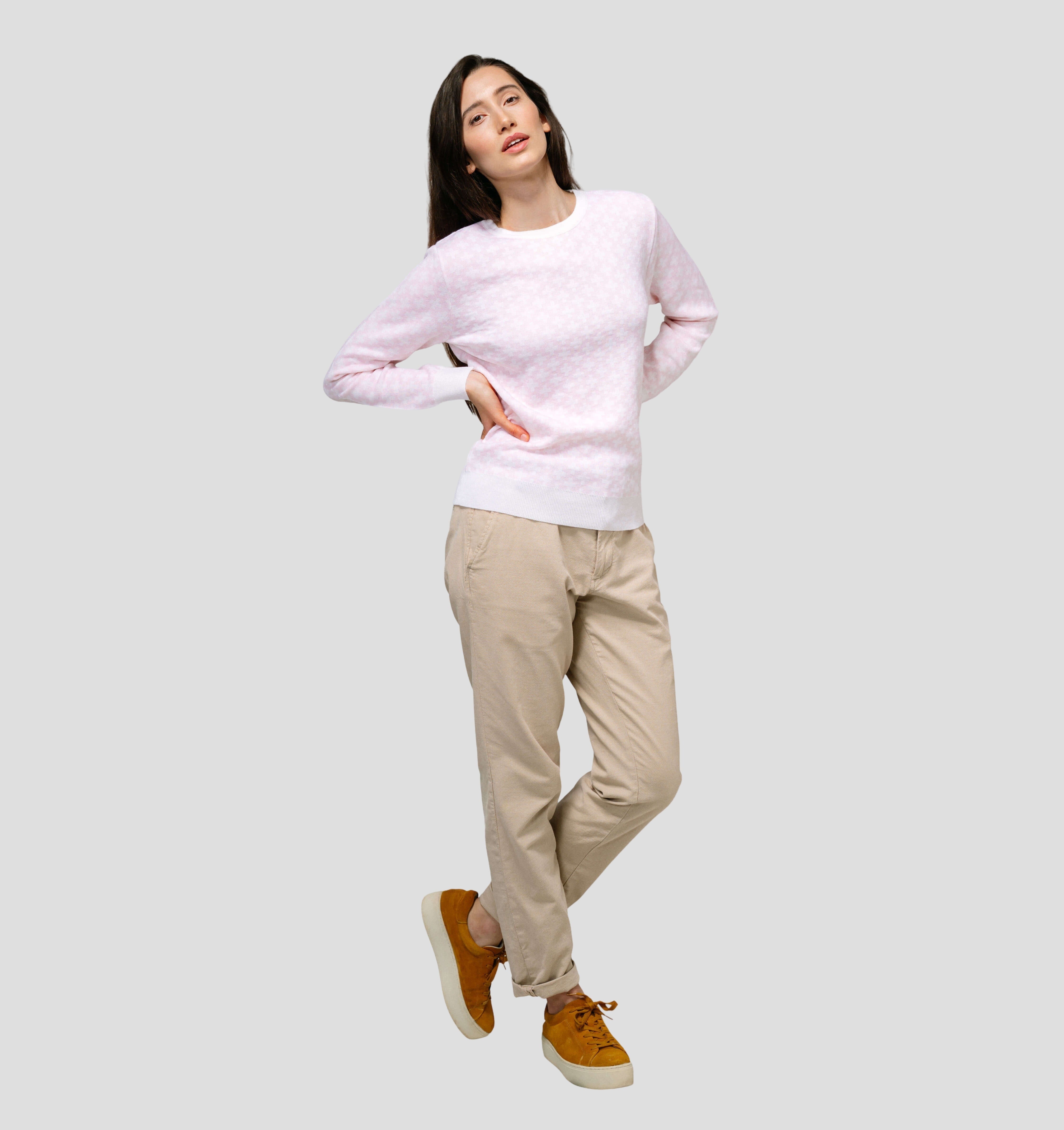 Swiss Cross Merino Sweater - Cream White / Baby Pink / XS