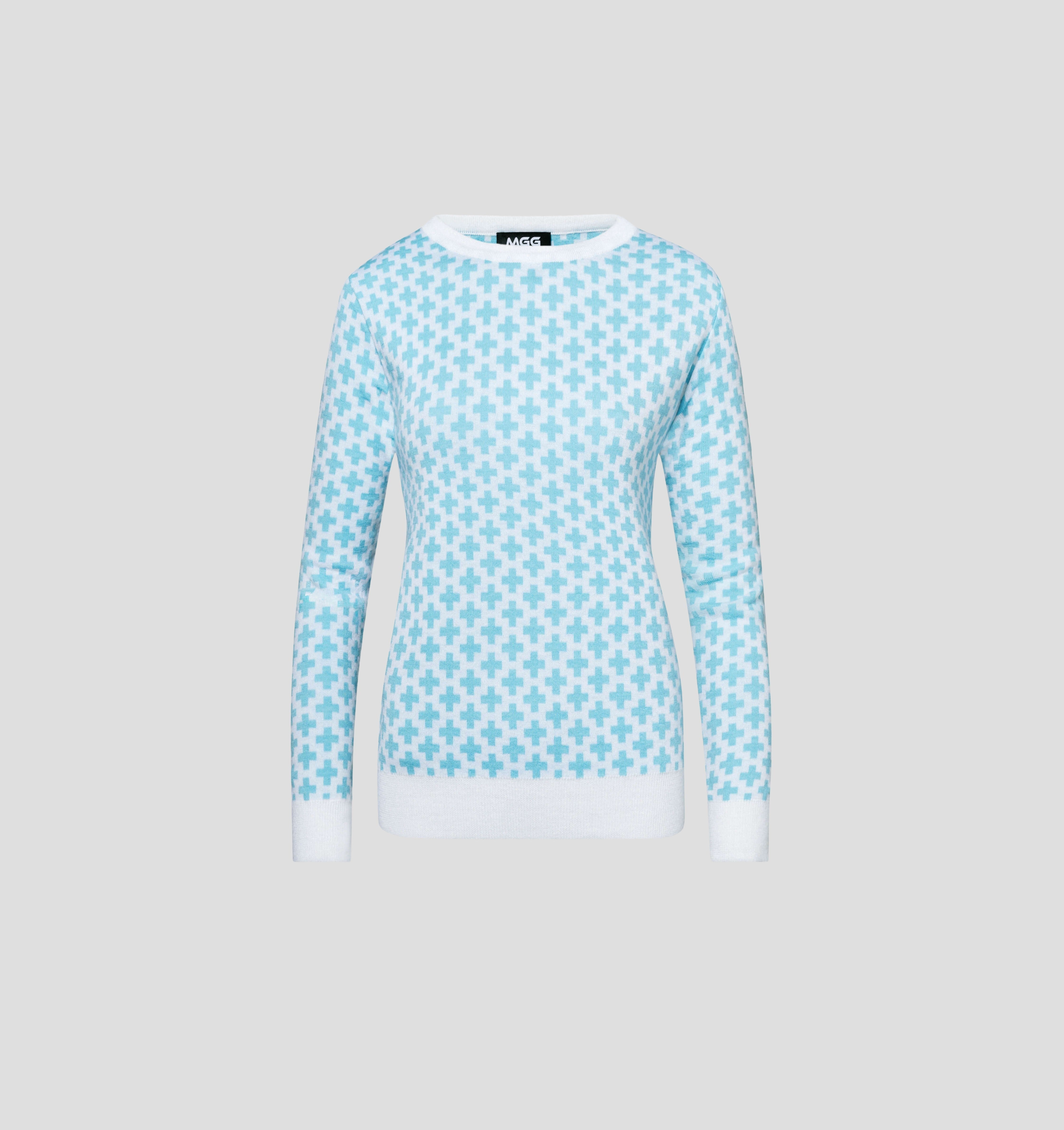 Swiss Cross Merino Sweater - Ice Blue / Cream White / M
